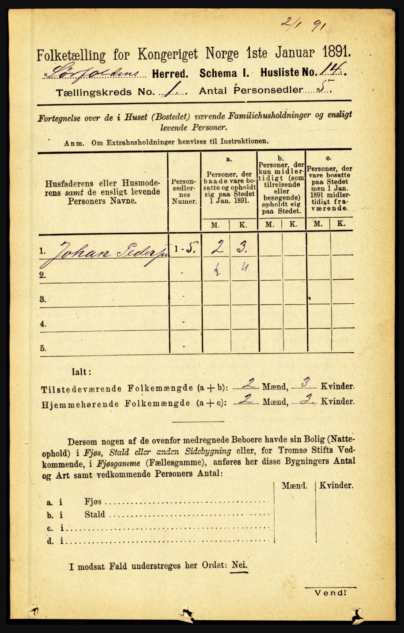 RA, 1891 census for 1845 Sørfold, 1891, p. 39