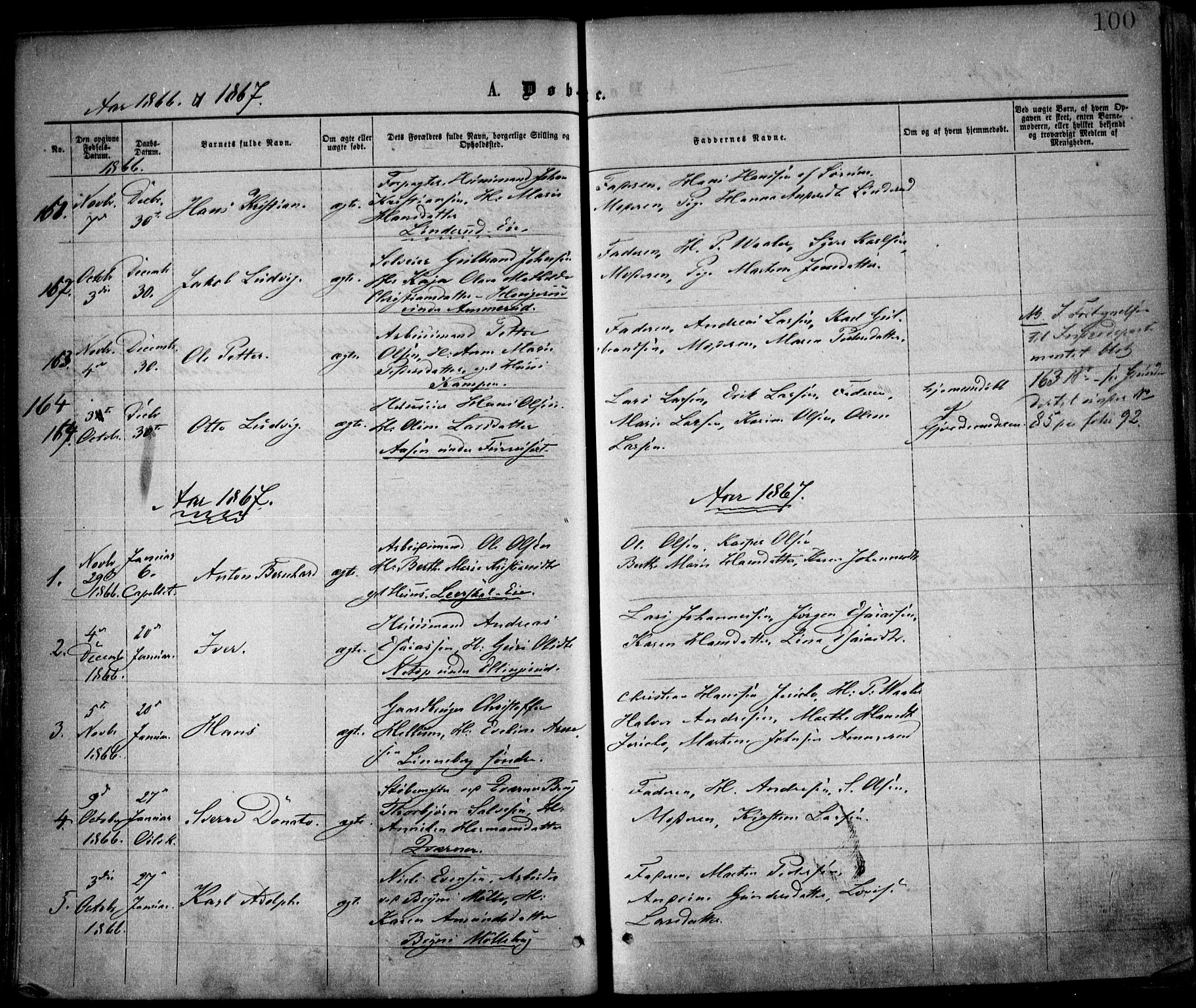 Østre Aker prestekontor Kirkebøker, SAO/A-10840/F/Fa/L0001: Parish register (official) no. I 1, 1861-1869, p. 100