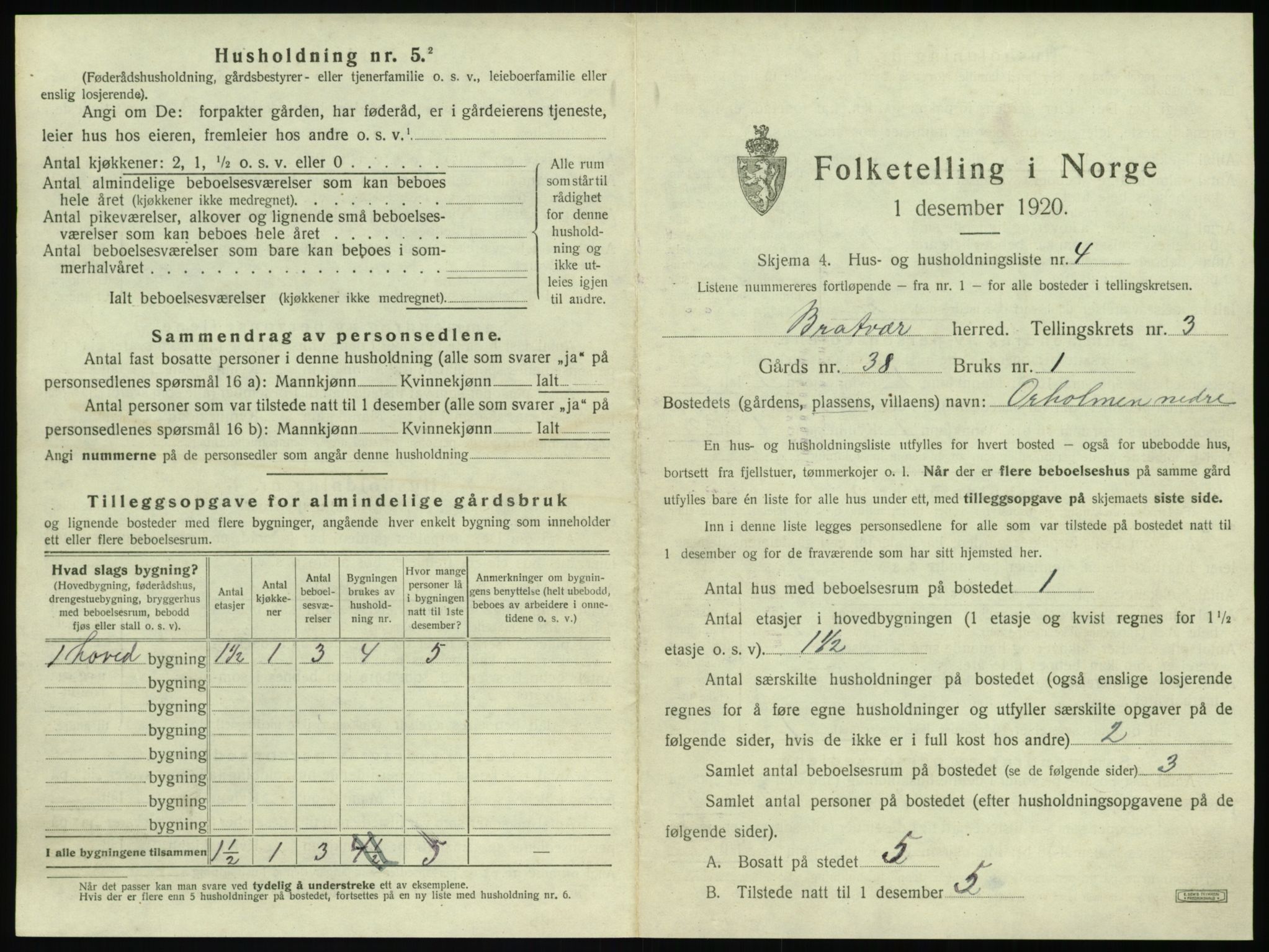 SAT, 1920 census for Brattvær, 1920, p. 124