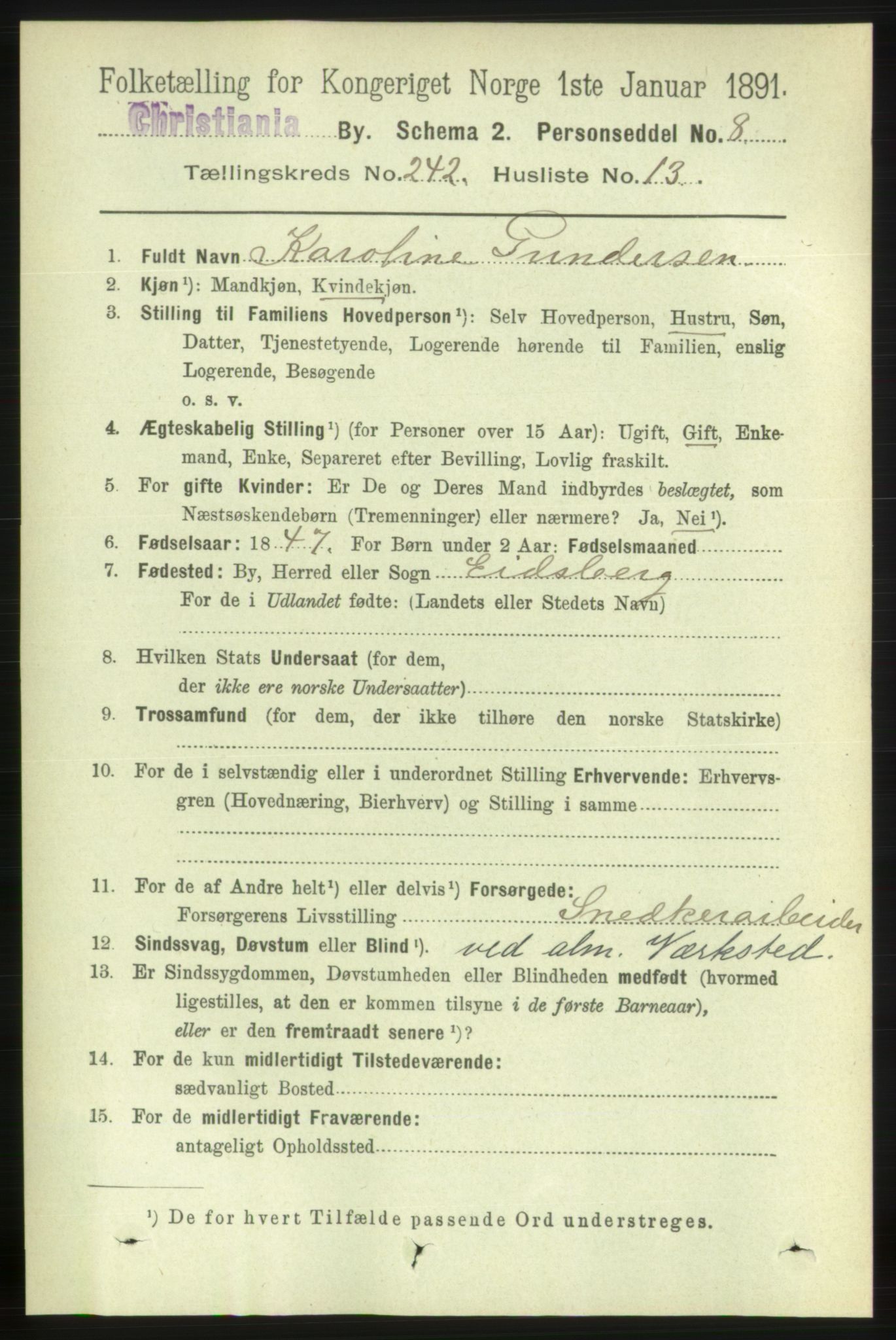 RA, 1891 census for 0301 Kristiania, 1891, p. 147327