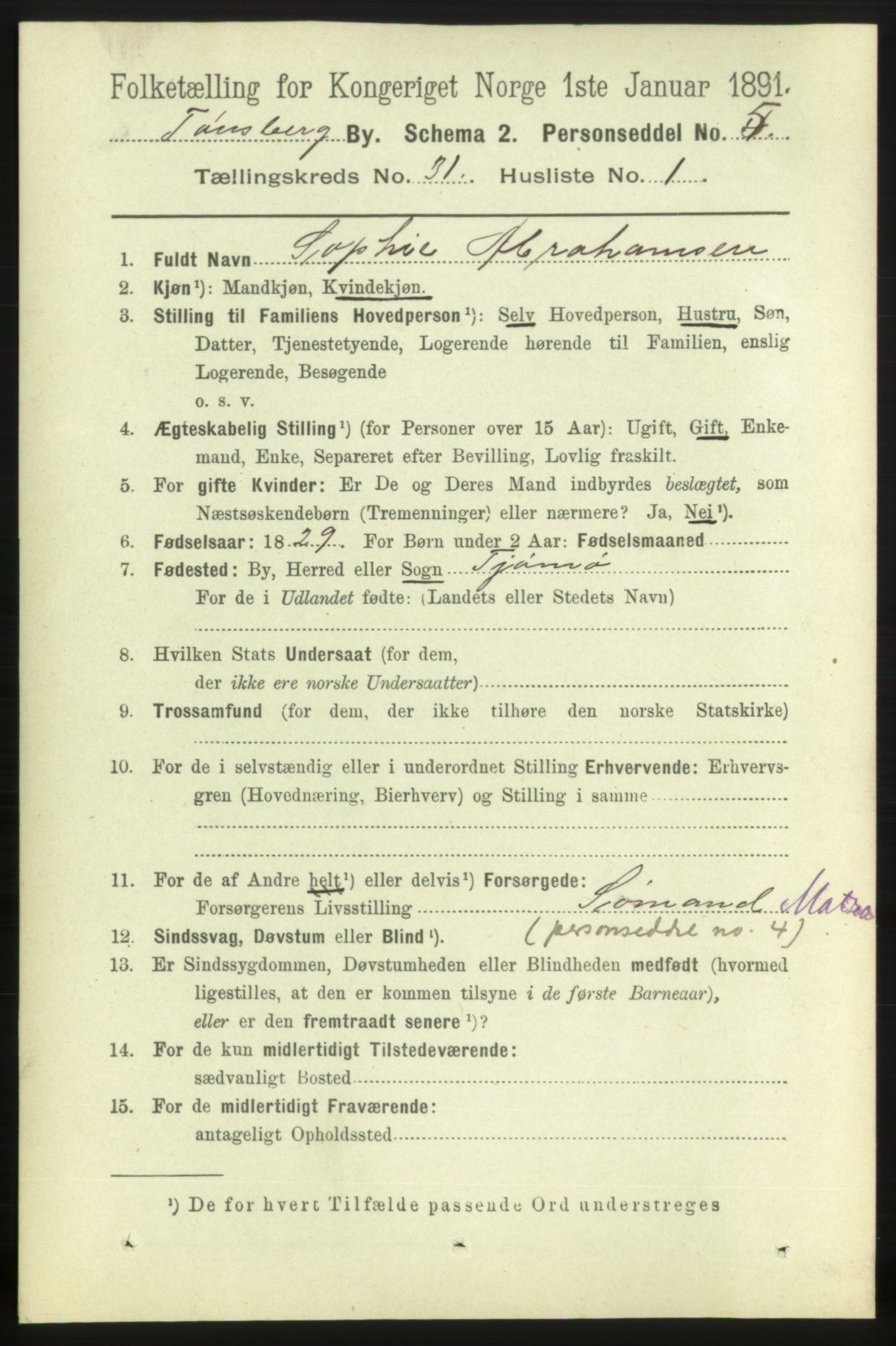 RA, 1891 census for 0705 Tønsberg, 1891, p. 7380