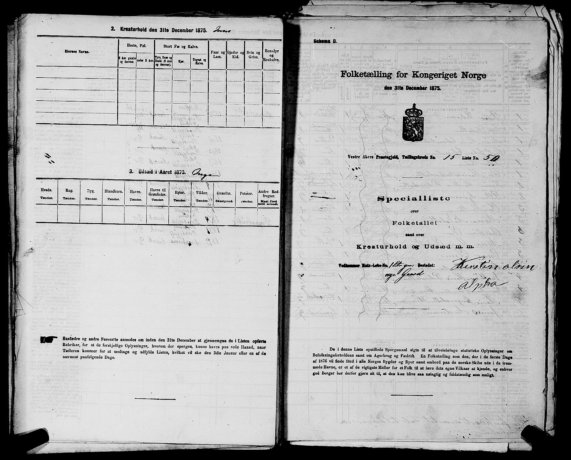 RA, 1875 census for 0218aP Vestre Aker, 1875, p. 2680