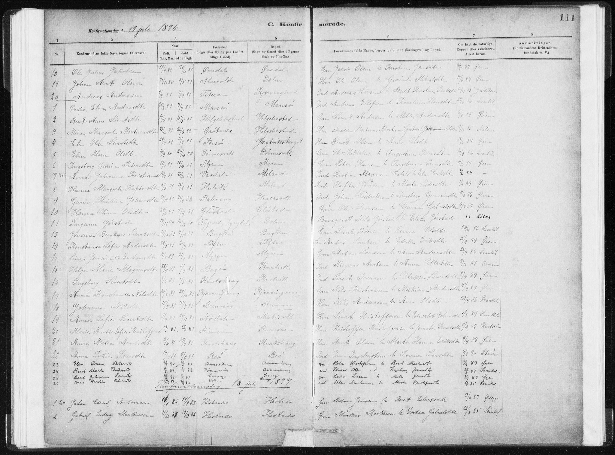 Ministerialprotokoller, klokkerbøker og fødselsregistre - Sør-Trøndelag, SAT/A-1456/634/L0533: Parish register (official) no. 634A09, 1882-1901, p. 111