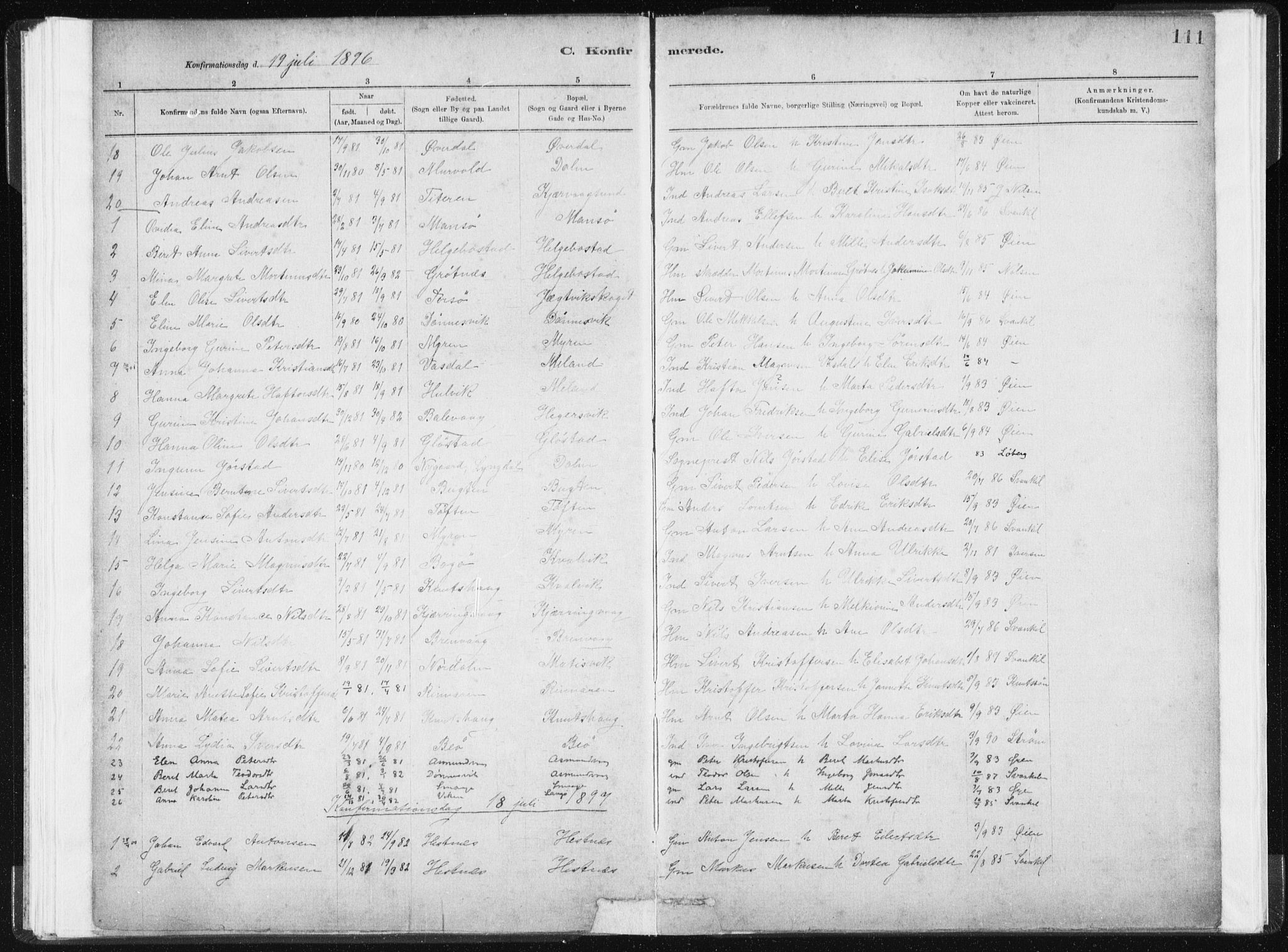 Ministerialprotokoller, klokkerbøker og fødselsregistre - Sør-Trøndelag, AV/SAT-A-1456/634/L0533: Parish register (official) no. 634A09, 1882-1901, p. 111