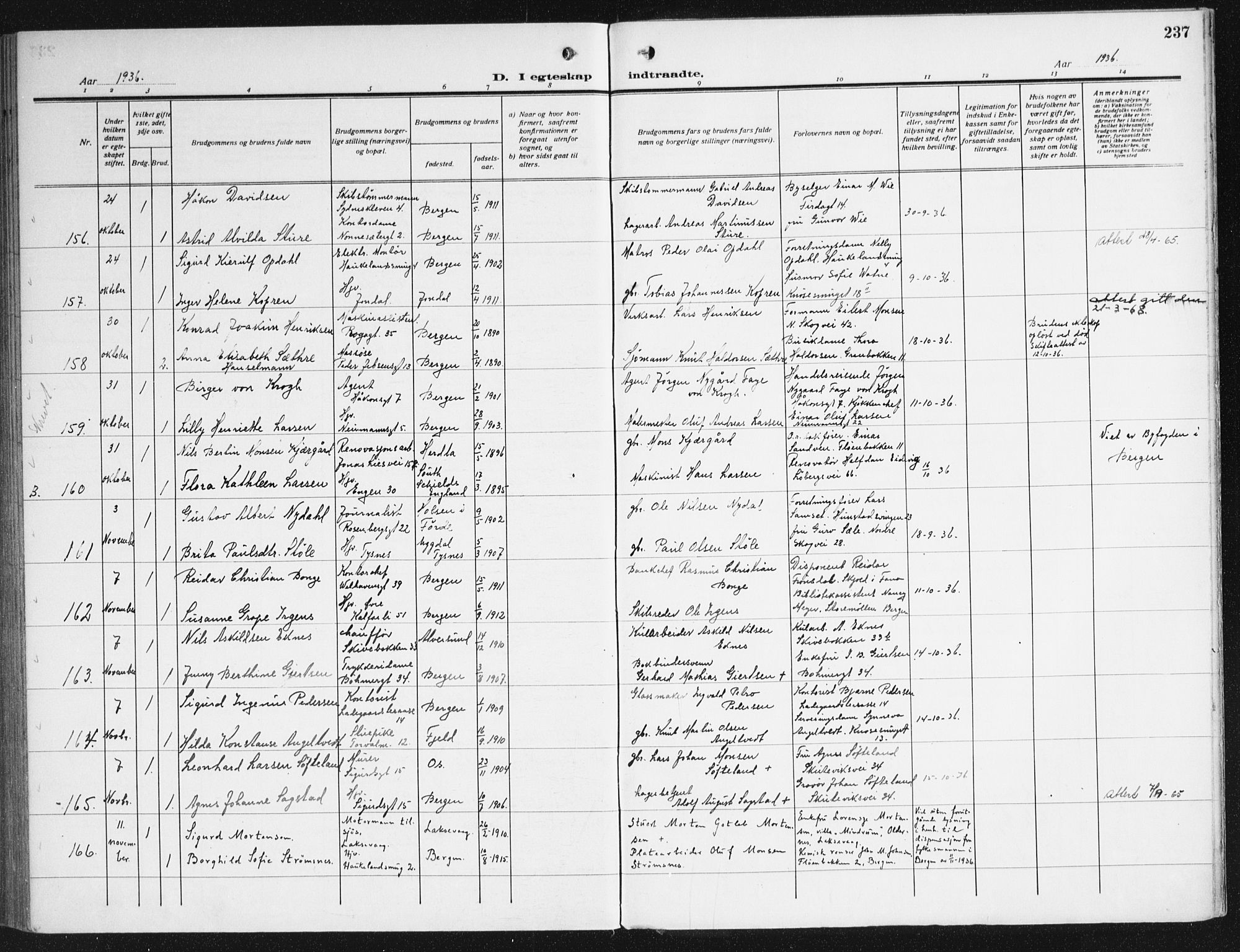 Domkirken sokneprestembete, AV/SAB-A-74801/H/Haa/L0039: Parish register (official) no. D 6, 1921-1937, p. 237
