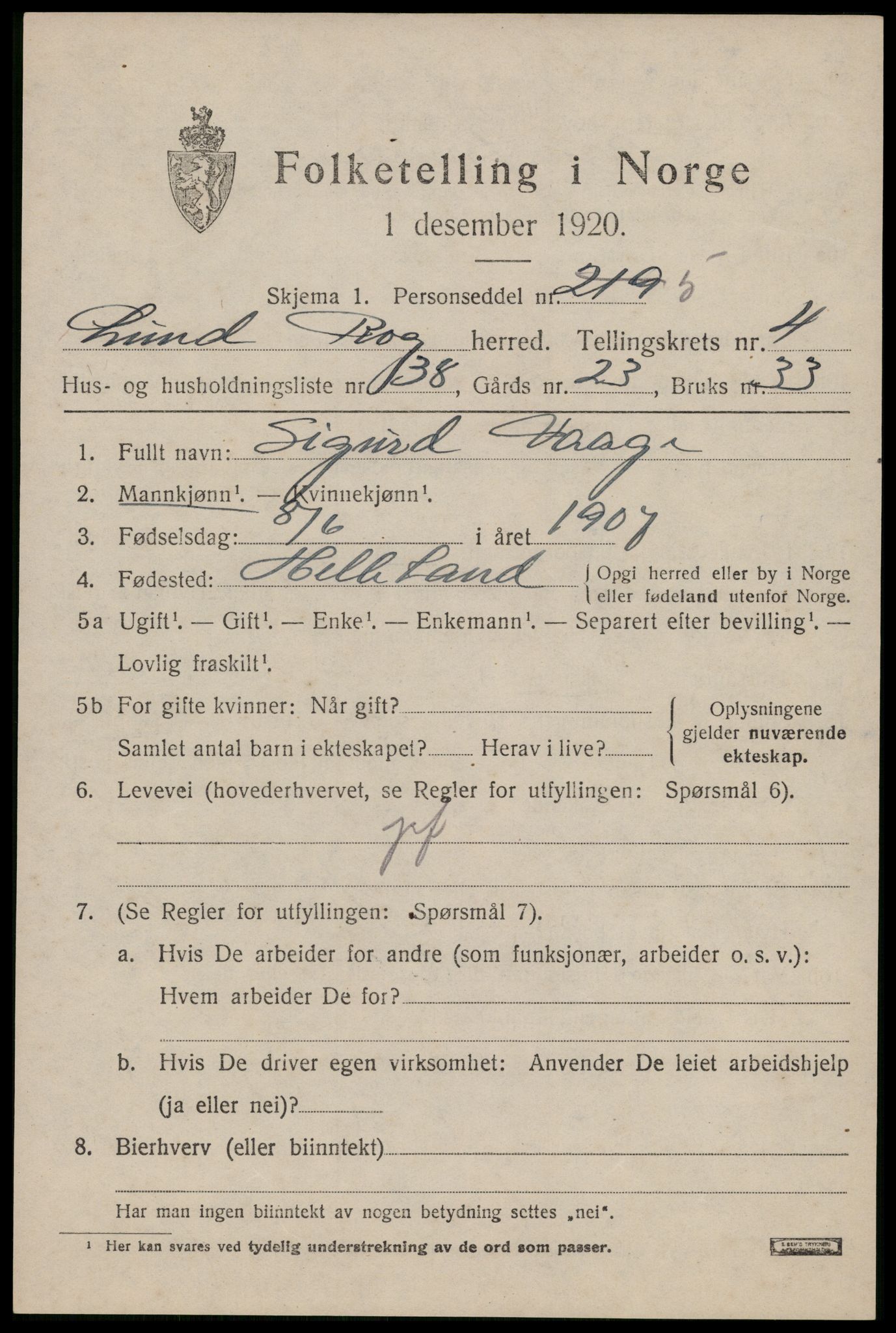 SAST, 1920 census for Lund, 1920, p. 2558