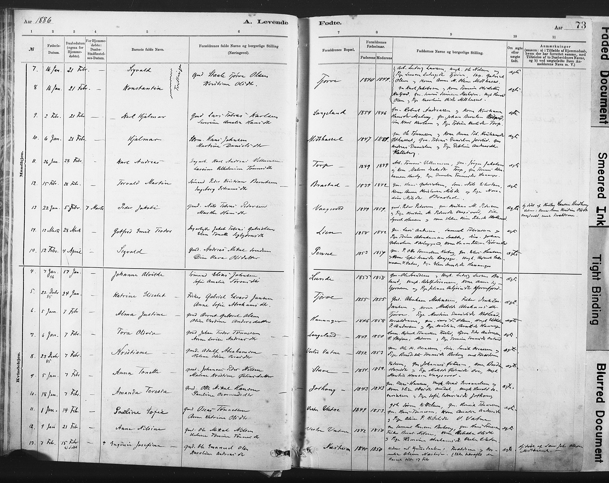 Lista sokneprestkontor, AV/SAK-1111-0027/F/Fa/L0012: Parish register (official) no. A 12, 1879-1903, p. 73