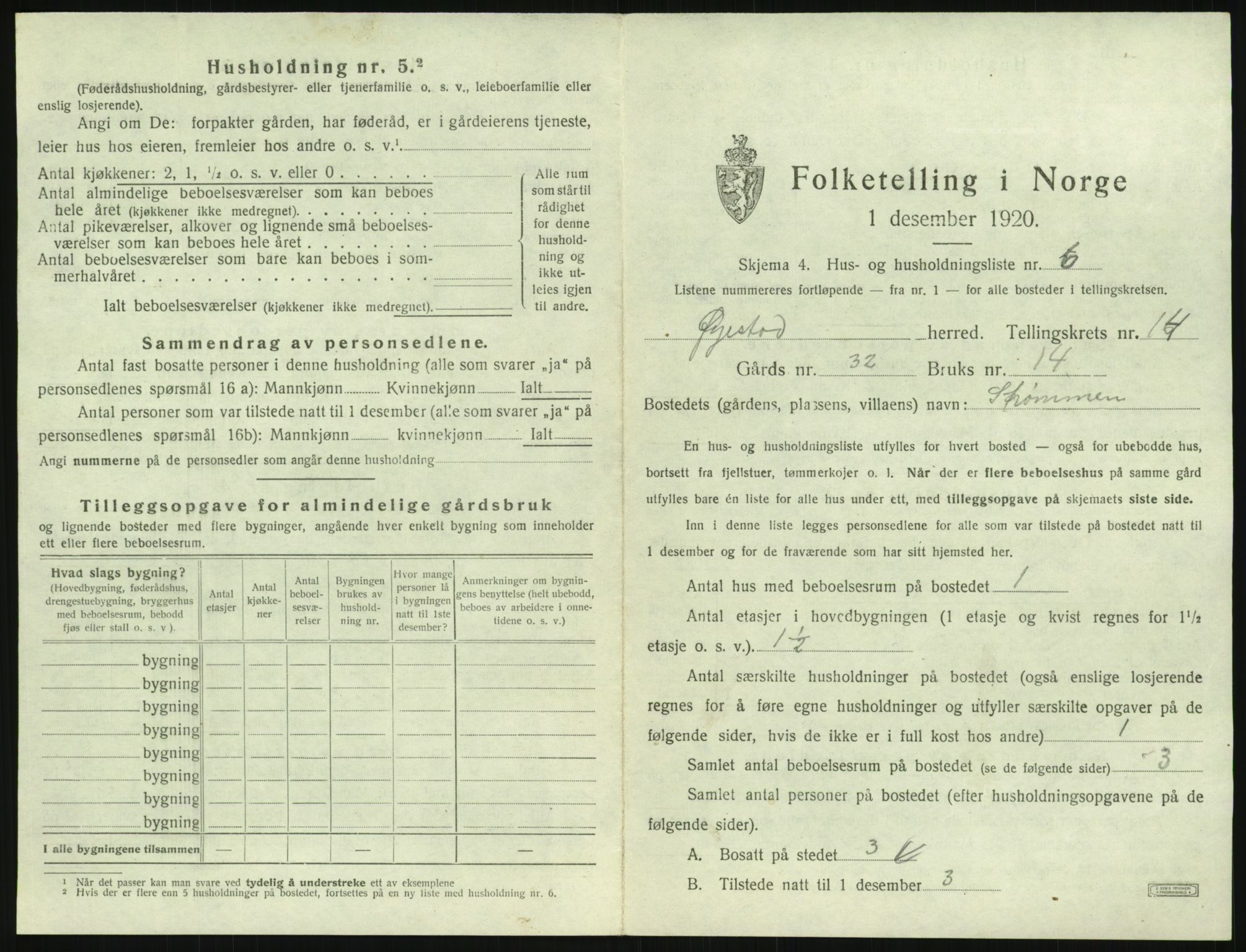 SAK, 1920 census for Øyestad, 1920, p. 1568