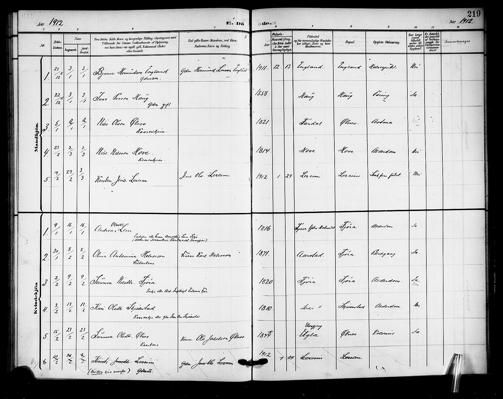 Sogndal sokneprestembete, SAB/A-81301/H/Hab/Haba/L0002: Parish register (copy) no. A 2, 1908-1924, p. 219