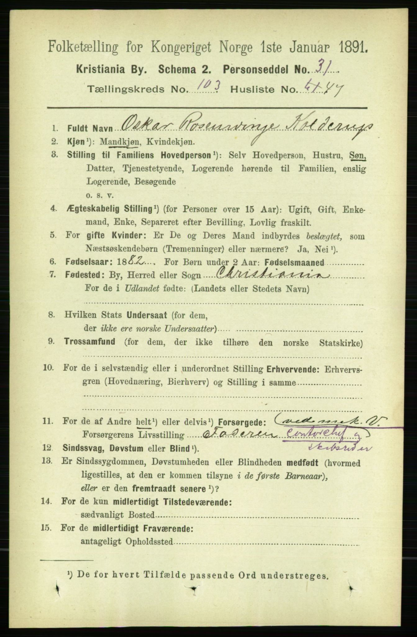 RA, 1891 census for 0301 Kristiania, 1891, p. 52142