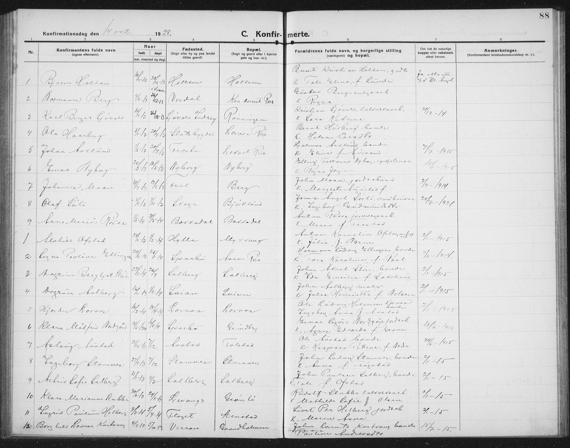 Ministerialprotokoller, klokkerbøker og fødselsregistre - Nord-Trøndelag, SAT/A-1458/731/L0312: Parish register (copy) no. 731C03, 1911-1935, p. 88