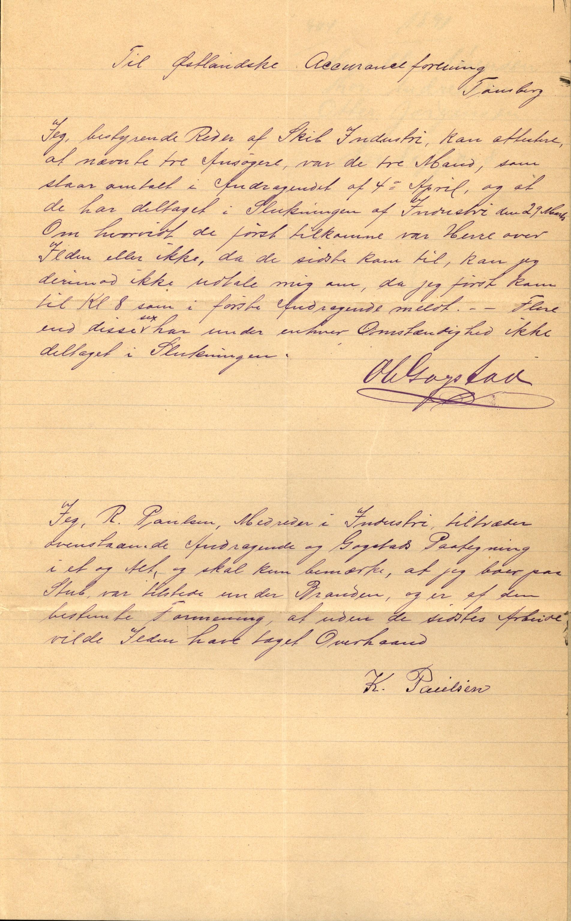 Pa 63 - Østlandske skibsassuranceforening, VEMU/A-1079/G/Ga/L0027/0012: Havaridokumenter / Hans Nielsen Hauge, Verena, Guldfaxe, India, Industri, 1891, p. 38