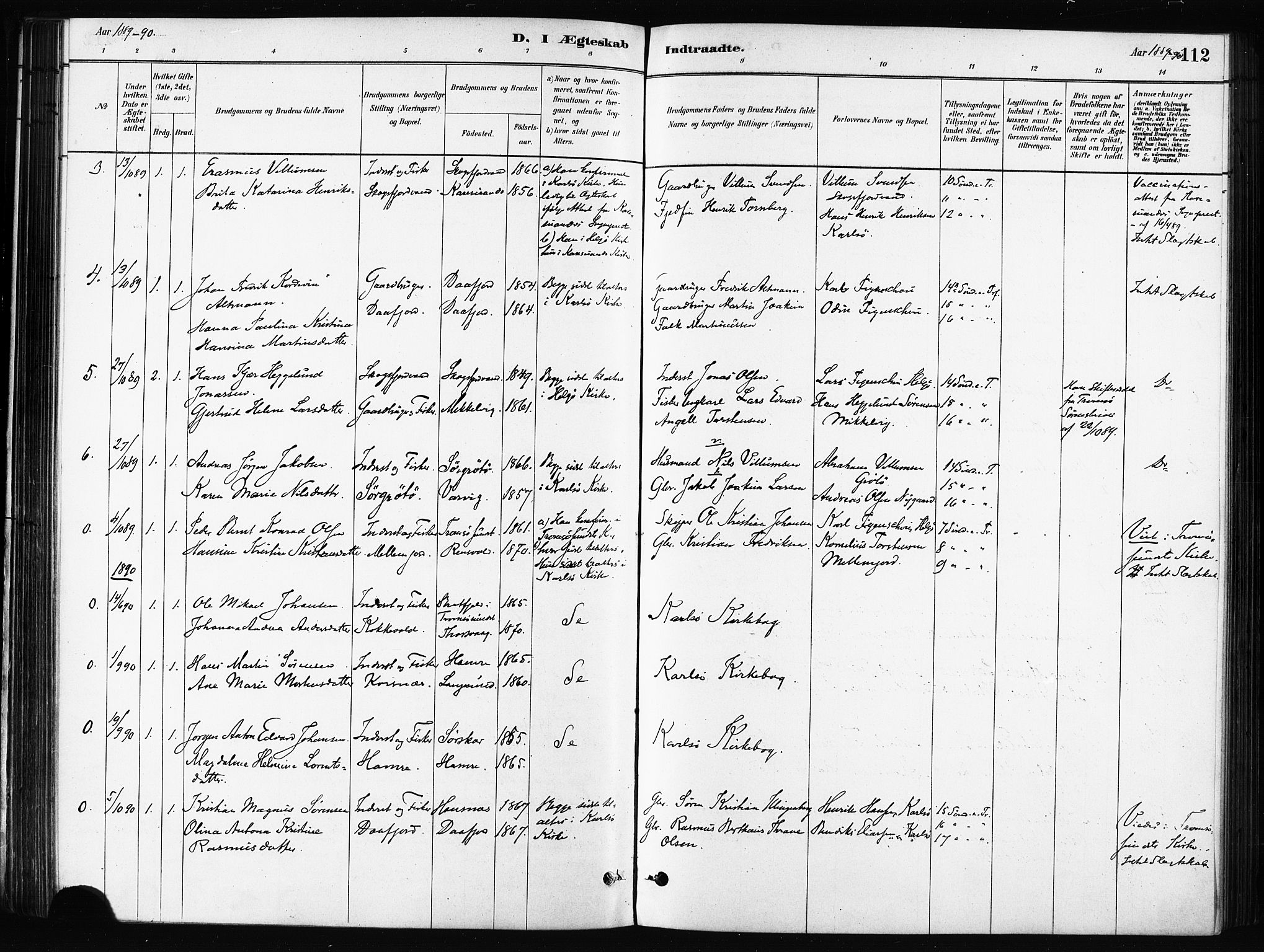 Karlsøy sokneprestembete, AV/SATØ-S-1299/H/Ha/Haa/L0011kirke: Parish register (official) no. 11, 1879-1892, p. 112