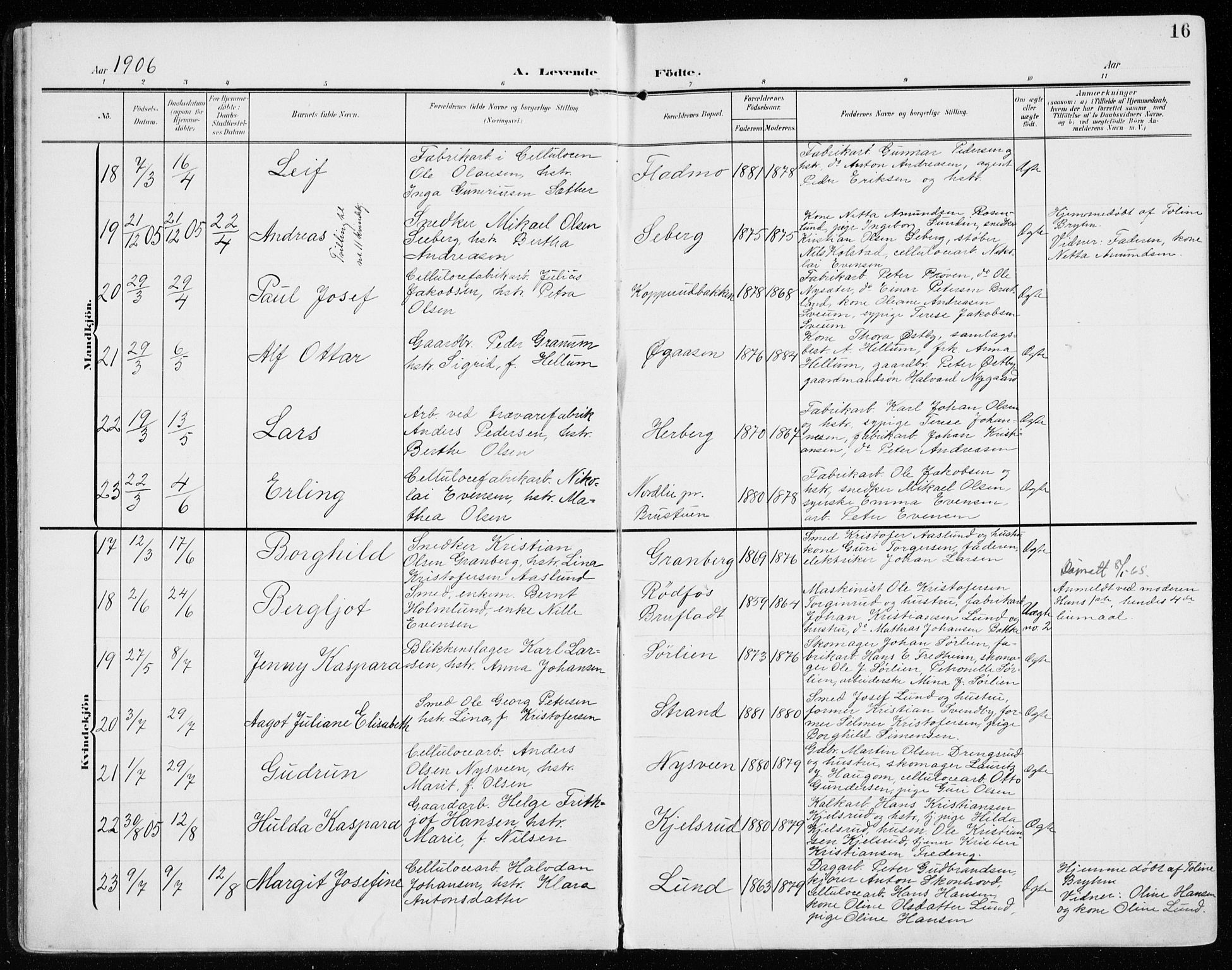 Vardal prestekontor, AV/SAH-PREST-100/H/Ha/Haa/L0016: Parish register (official) no. 16, 1904-1916, p. 16