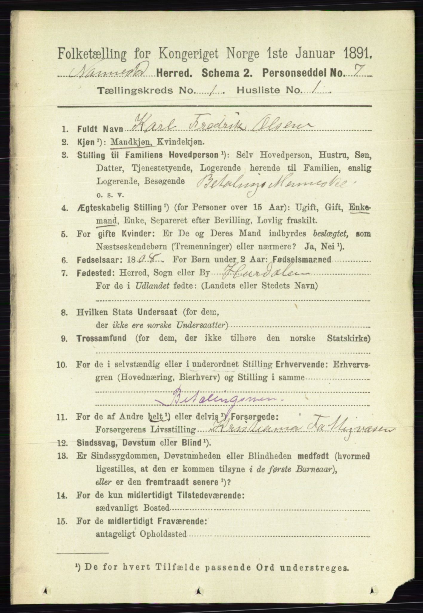 RA, 1891 census for 0238 Nannestad, 1891, p. 127