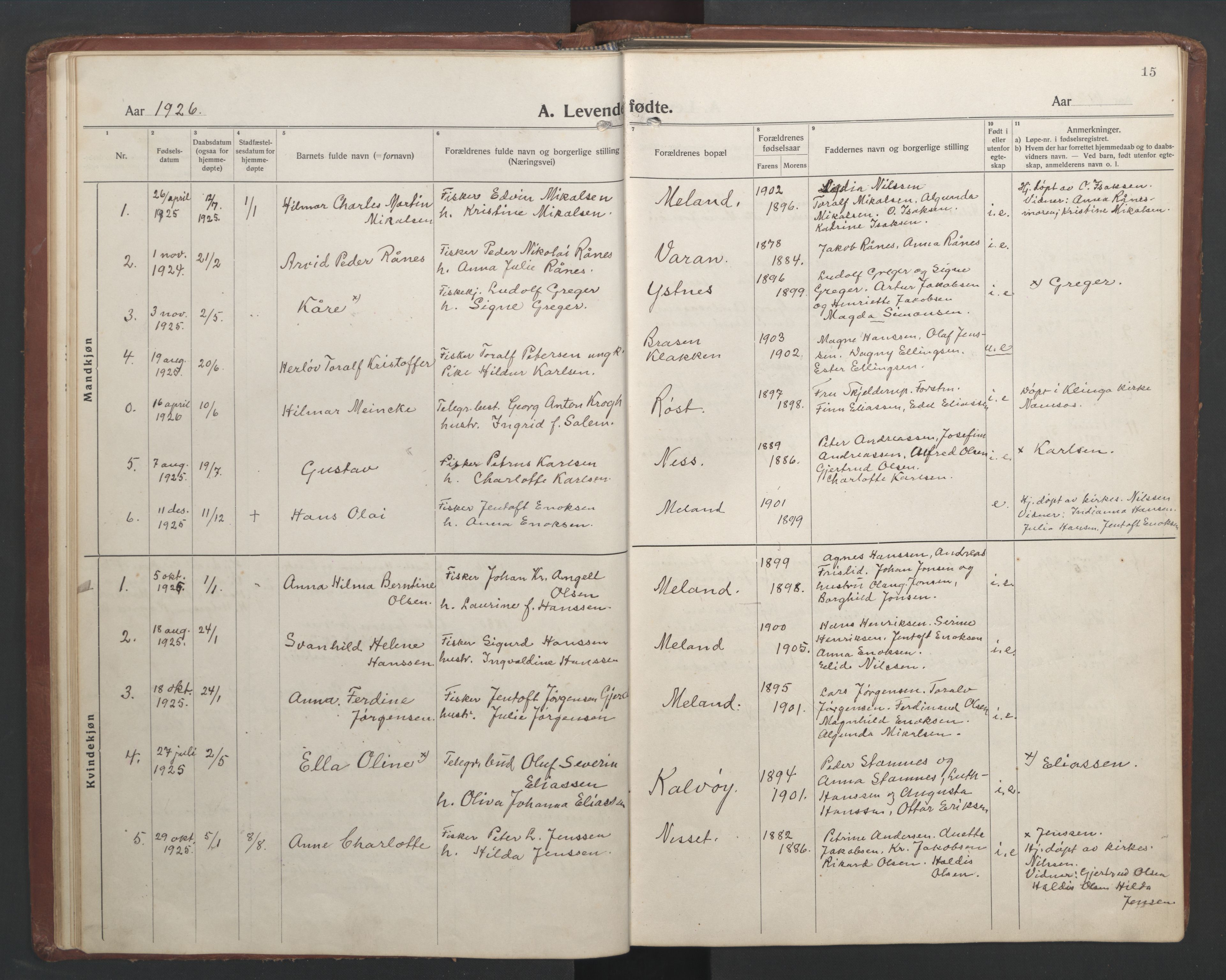 Ministerialprotokoller, klokkerbøker og fødselsregistre - Nordland, AV/SAT-A-1459/808/L0132: Parish register (copy) no. 808C03, 1920-1946, p. 15