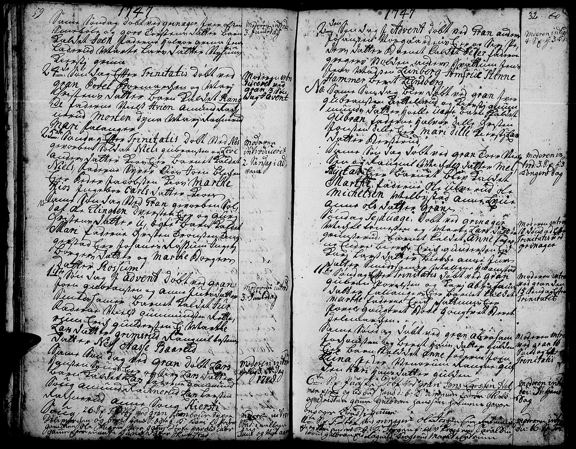 Gran prestekontor, SAH/PREST-112/H/Ha/Haa/L0003: Parish register (official) no. 3, 1745-1758, p. 32