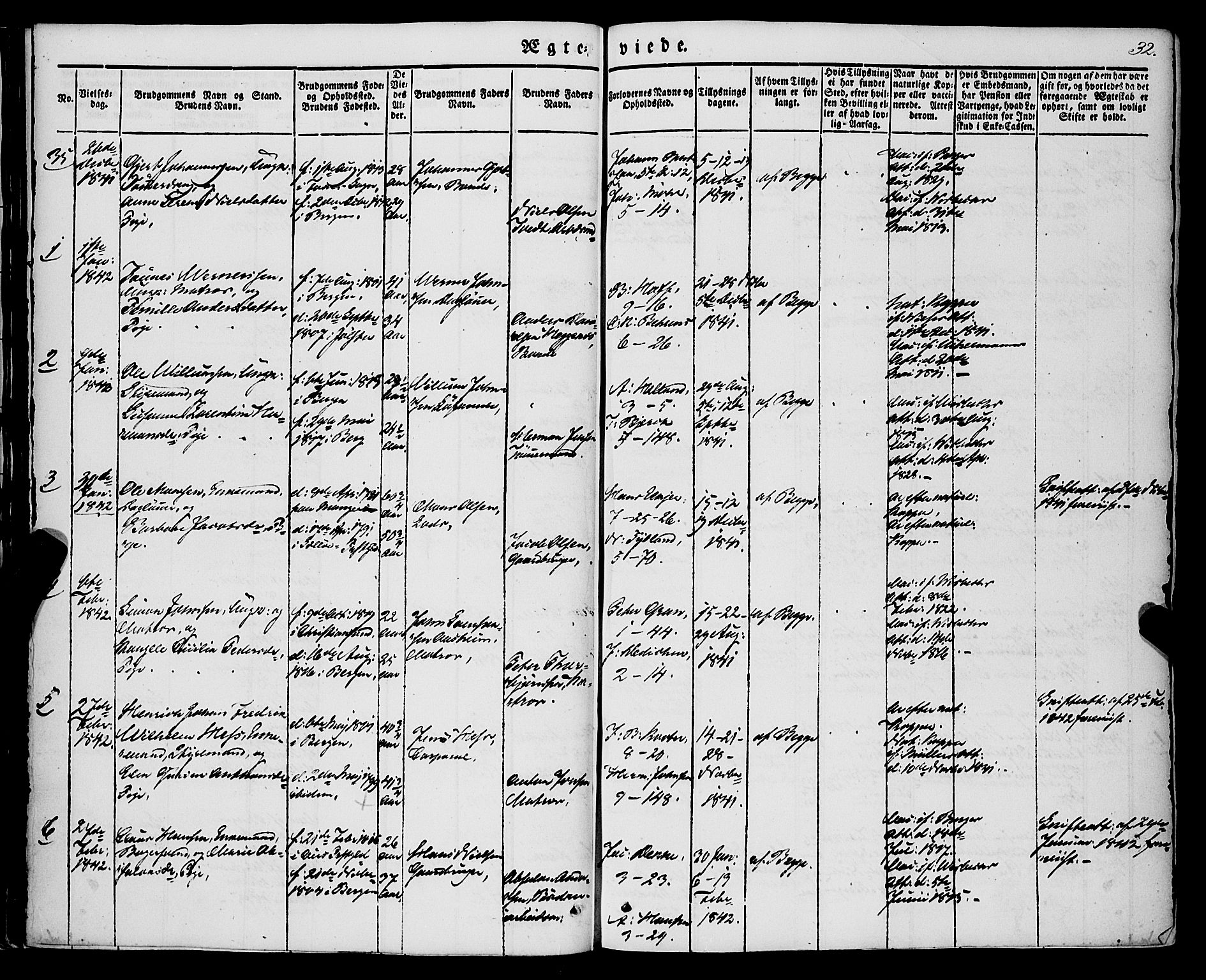 Nykirken Sokneprestembete, SAB/A-77101/H/Haa/L0031: Parish register (official) no. D 1, 1834-1861, p. 32