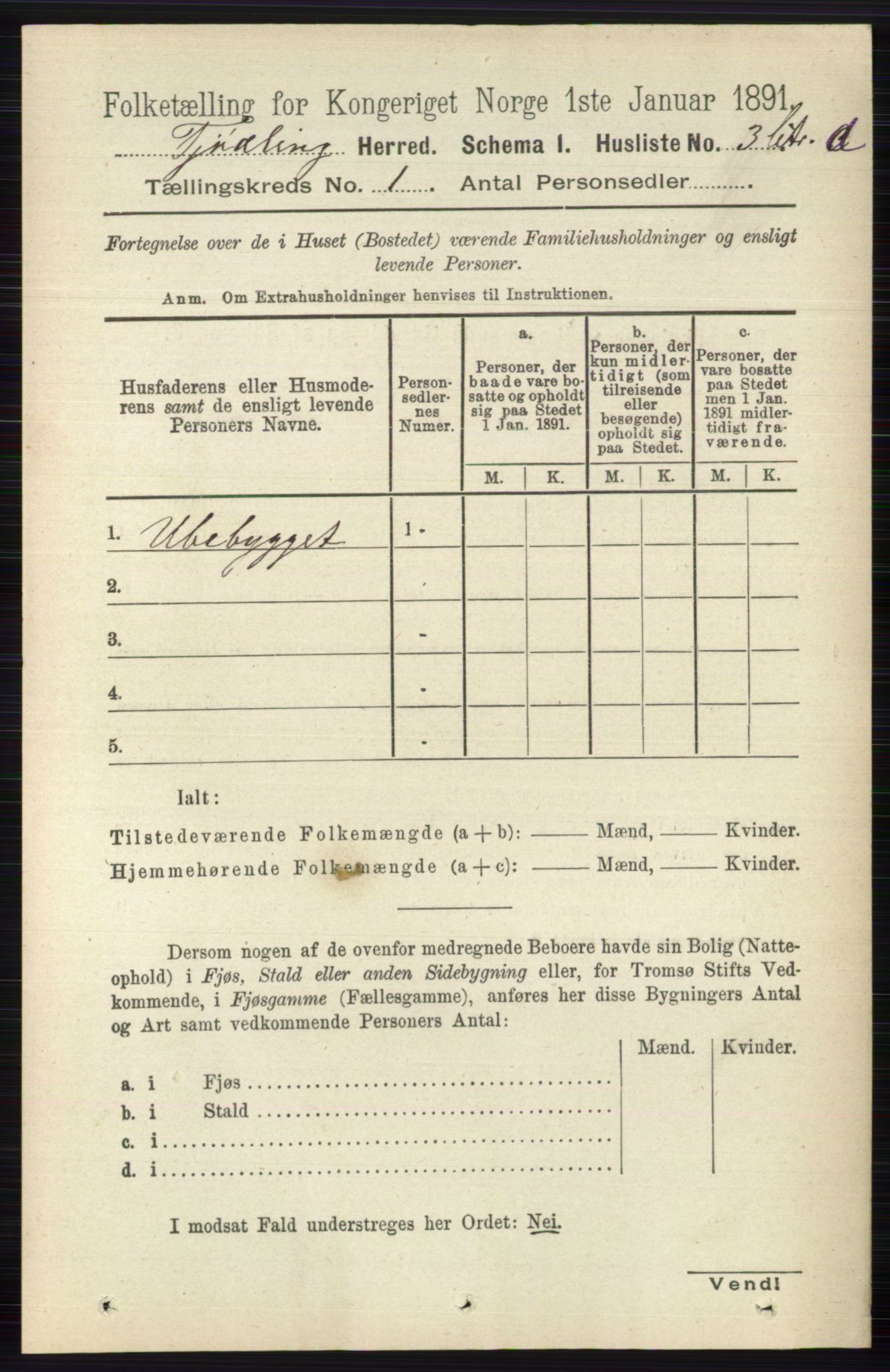 RA, 1891 census for 0725 Tjølling, 1891, p. 29