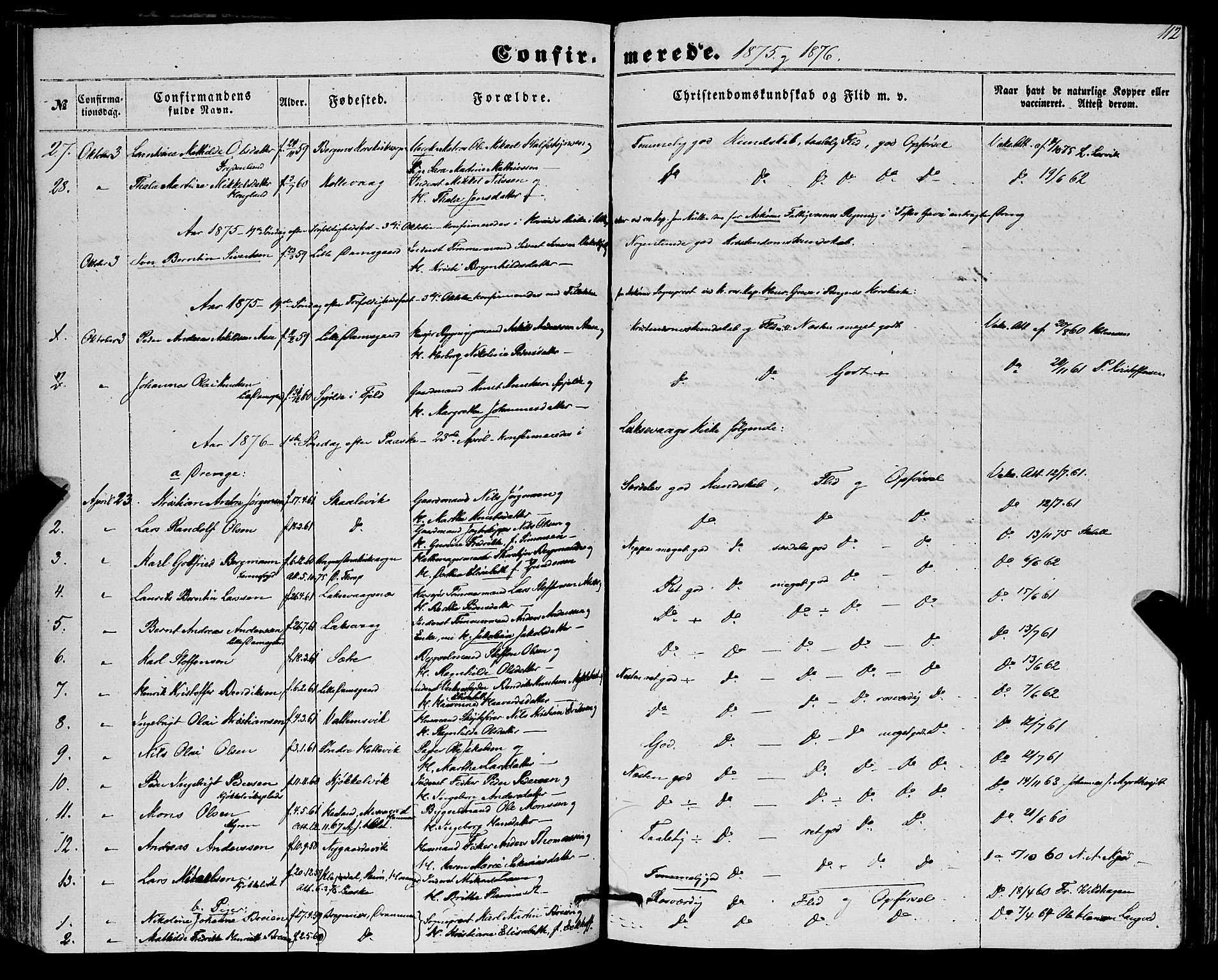 Askøy Sokneprestembete, SAB/A-74101/H/Ha/Haa/Haaa/L0012: Parish register (official) no. A 12, 1855-1877, p. 112