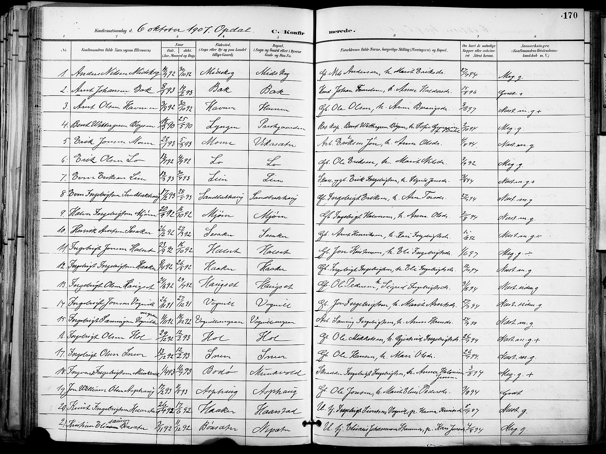 Ministerialprotokoller, klokkerbøker og fødselsregistre - Sør-Trøndelag, SAT/A-1456/678/L0902: Parish register (official) no. 678A11, 1895-1911, p. 170