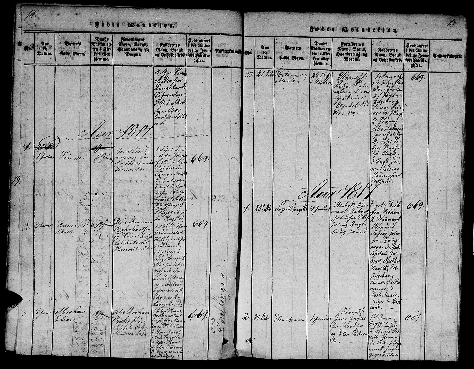 Flekkefjord sokneprestkontor, SAK/1111-0012/F/Fa/Fab/L0003: Parish register (official) no. A 3, 1815-1830, p. 14-15