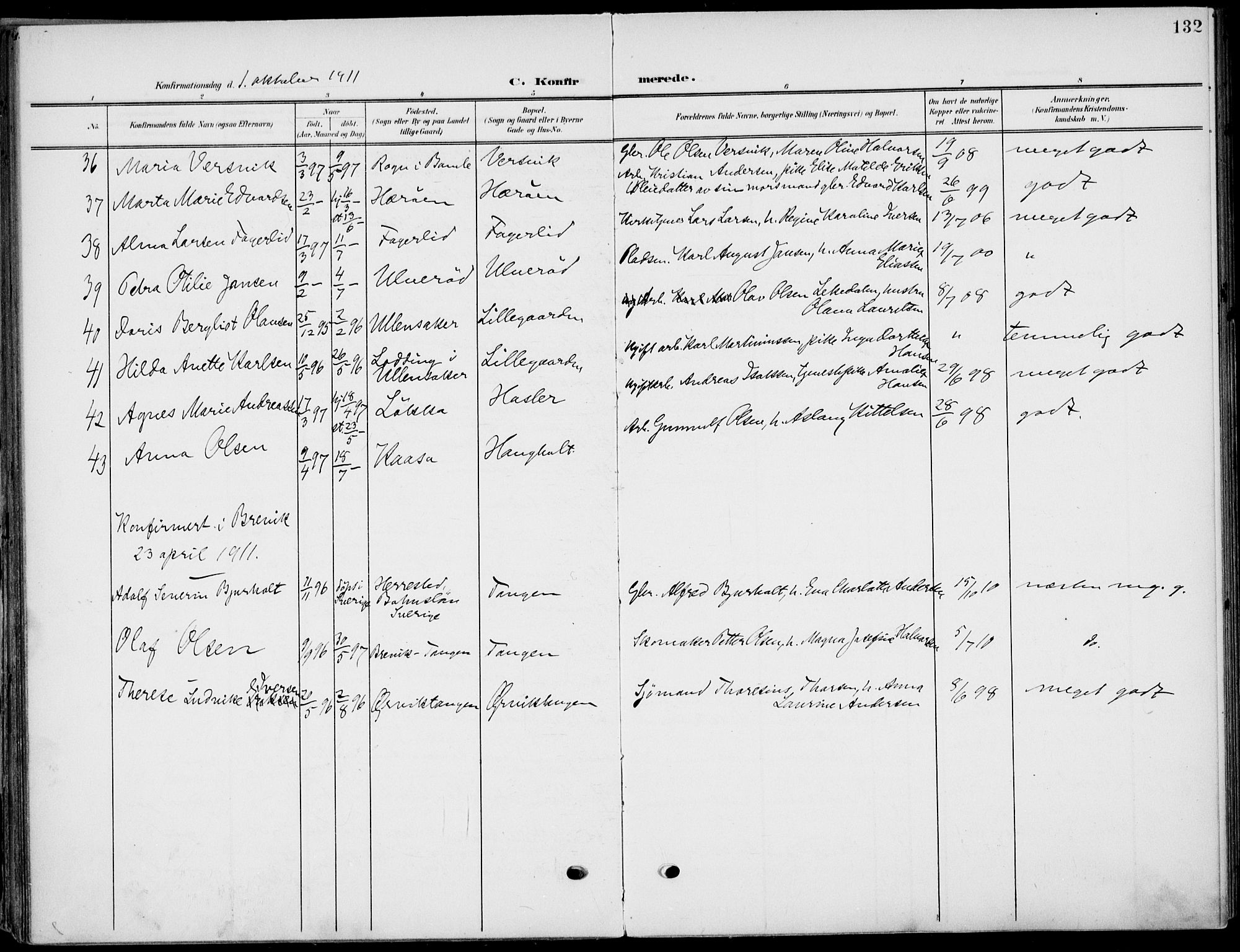 Eidanger kirkebøker, AV/SAKO-A-261/F/Fa/L0013: Parish register (official) no. 13, 1900-1913, p. 132