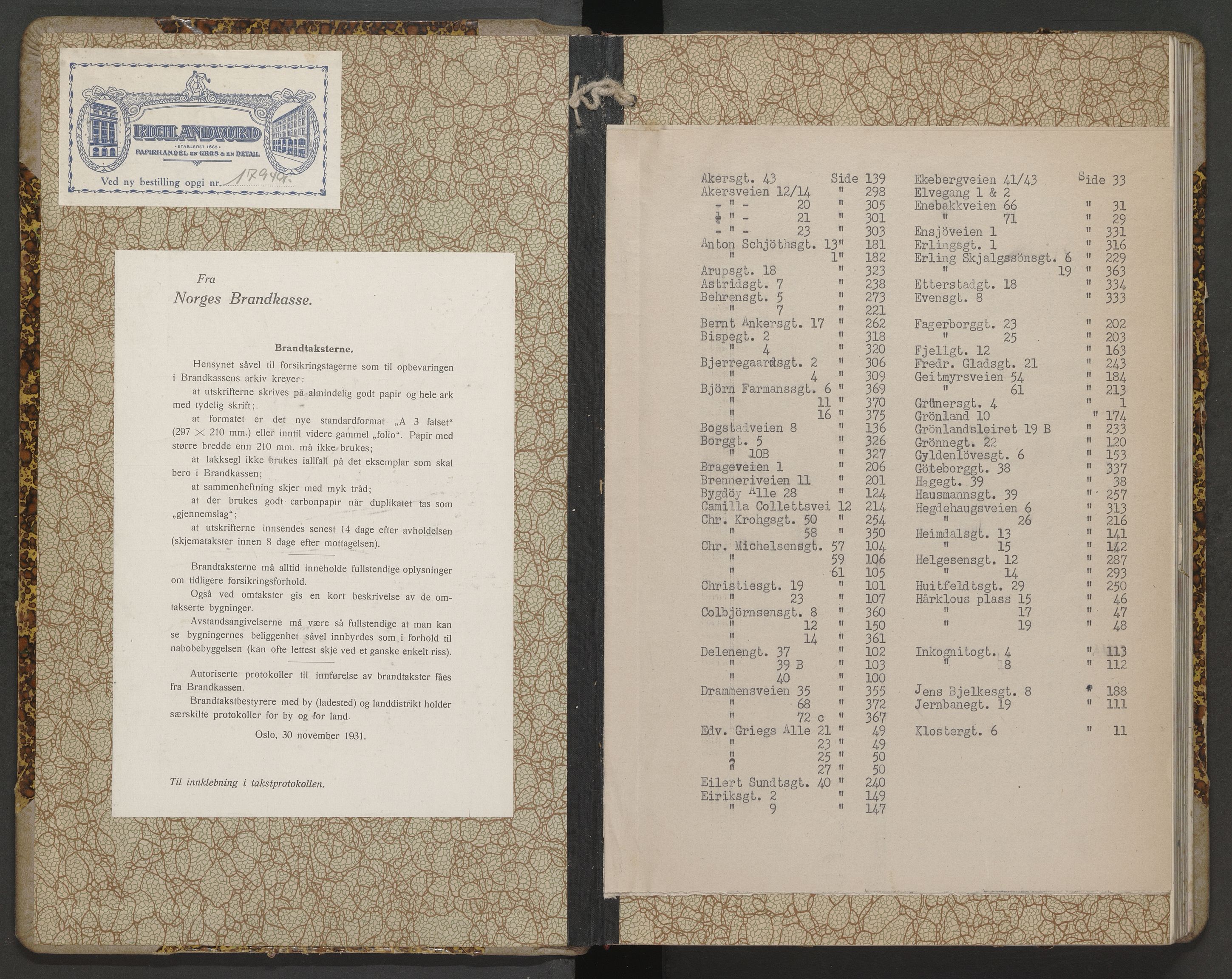 Norges brannkasse, branntakster Oslo, SAO/A-11402/F/Fb/L0004: Branntakstprotokoll, 1942-1943