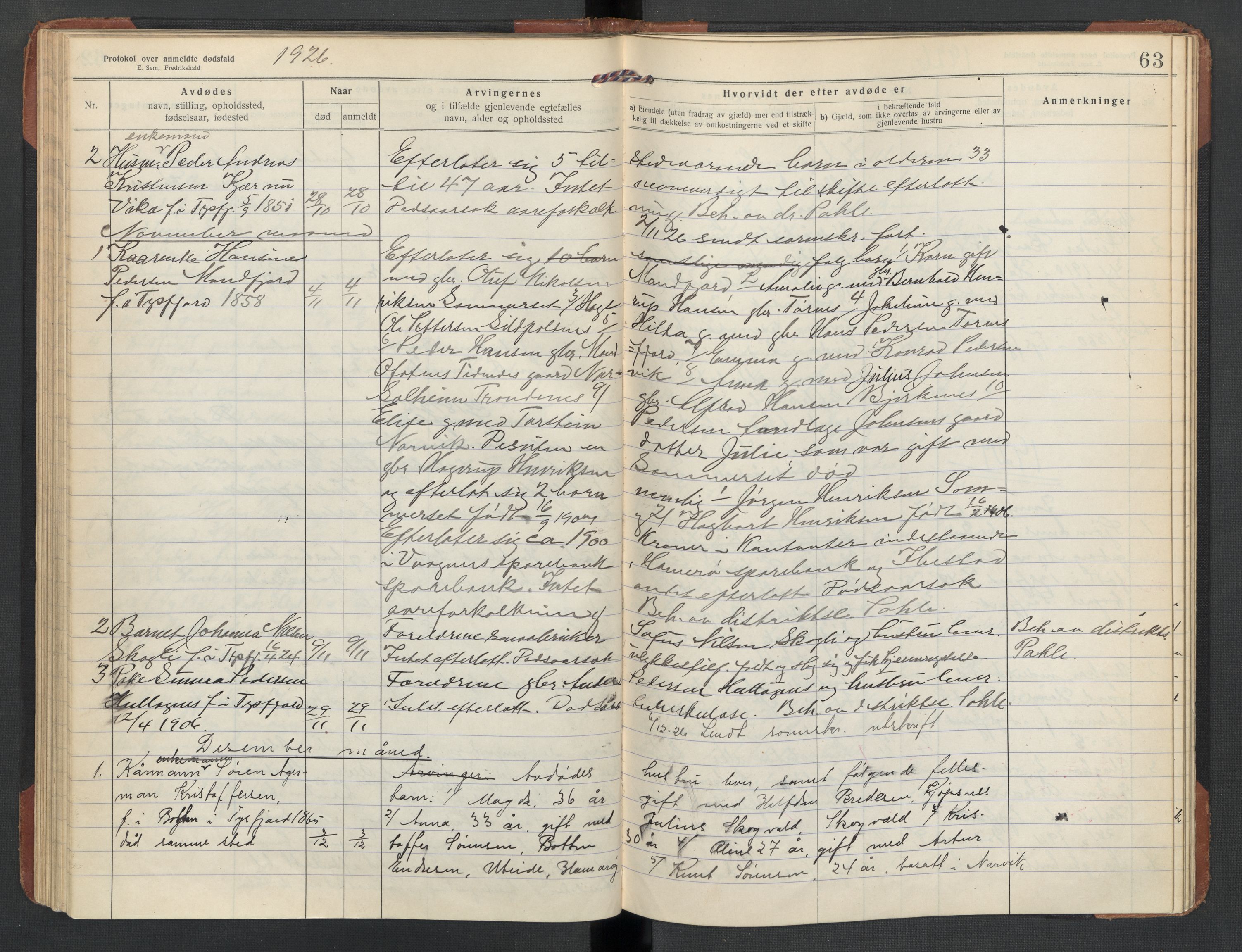 Tysfjord lensmannskontor, AV/SAT-A-5713/1/02/L0034: Dødsfallsprotokoll, 1916-1933, p. 63