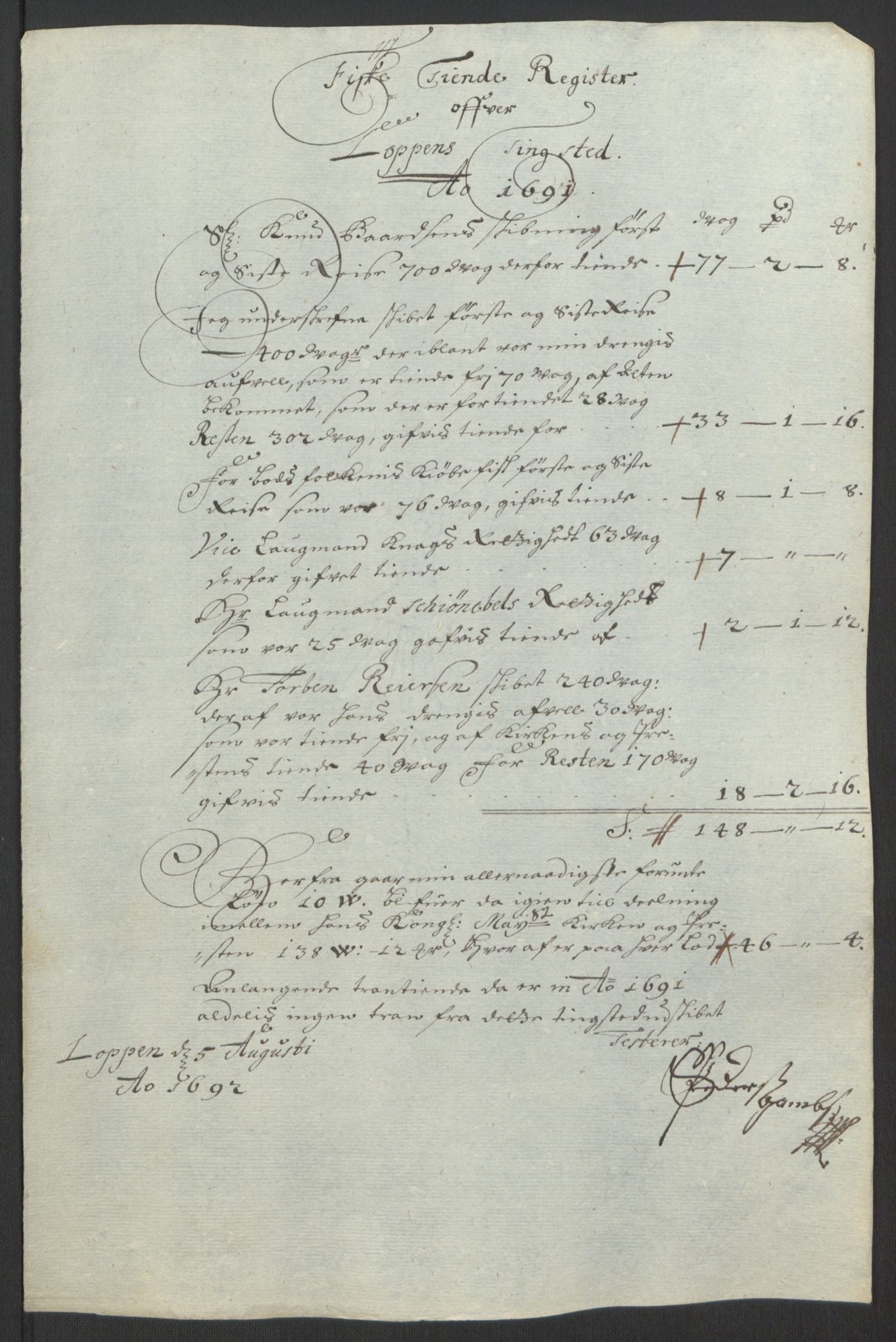 Rentekammeret inntil 1814, Reviderte regnskaper, Fogderegnskap, RA/EA-4092/R69/L4851: Fogderegnskap Finnmark/Vardøhus, 1691-1700, p. 72