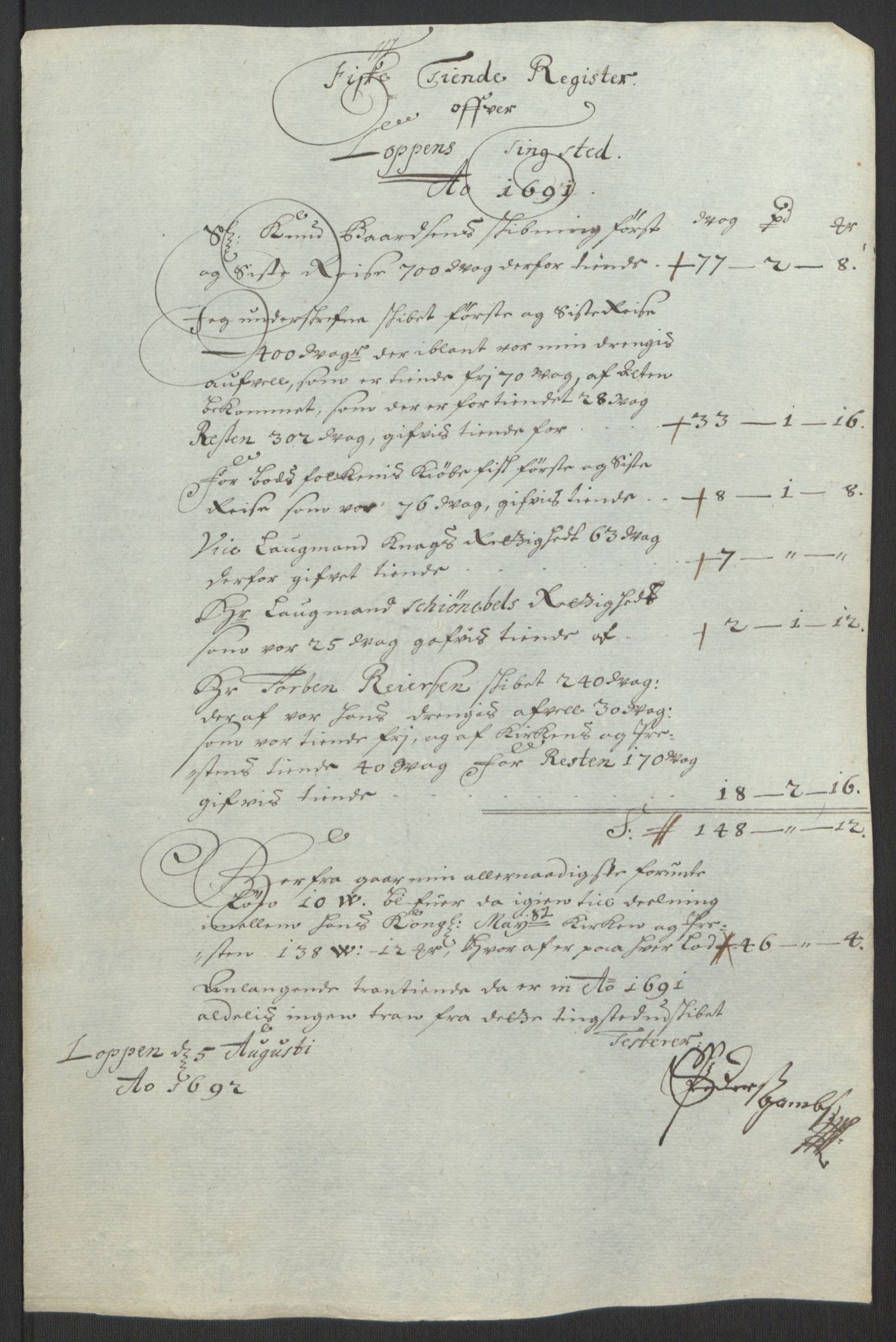 Rentekammeret inntil 1814, Reviderte regnskaper, Fogderegnskap, AV/RA-EA-4092/R69/L4851: Fogderegnskap Finnmark/Vardøhus, 1691-1700, p. 72