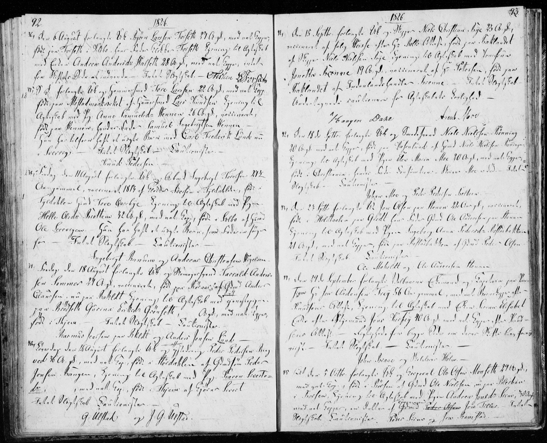 Ministerialprotokoller, klokkerbøker og fødselsregistre - Sør-Trøndelag, SAT/A-1456/606/L0295: Banns register no. 606A10, 1815-1833, p. 92-93