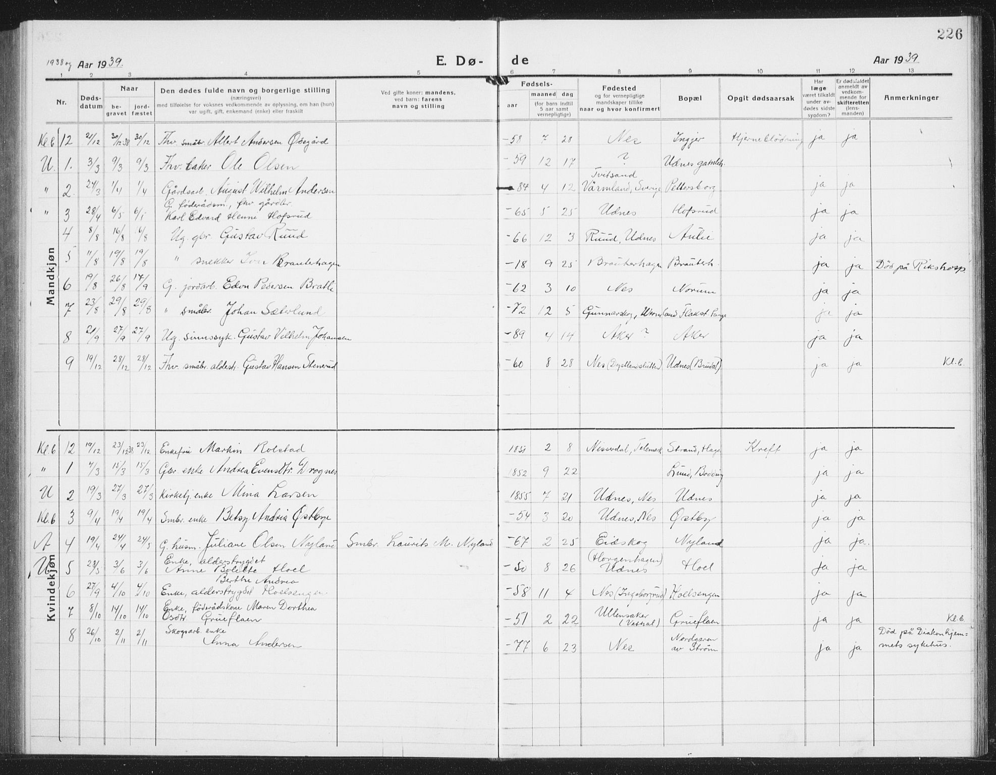 Nes prestekontor Kirkebøker, AV/SAO-A-10410/G/Gb/L0002: Parish register (copy) no. II 2, 1918-1942, p. 226