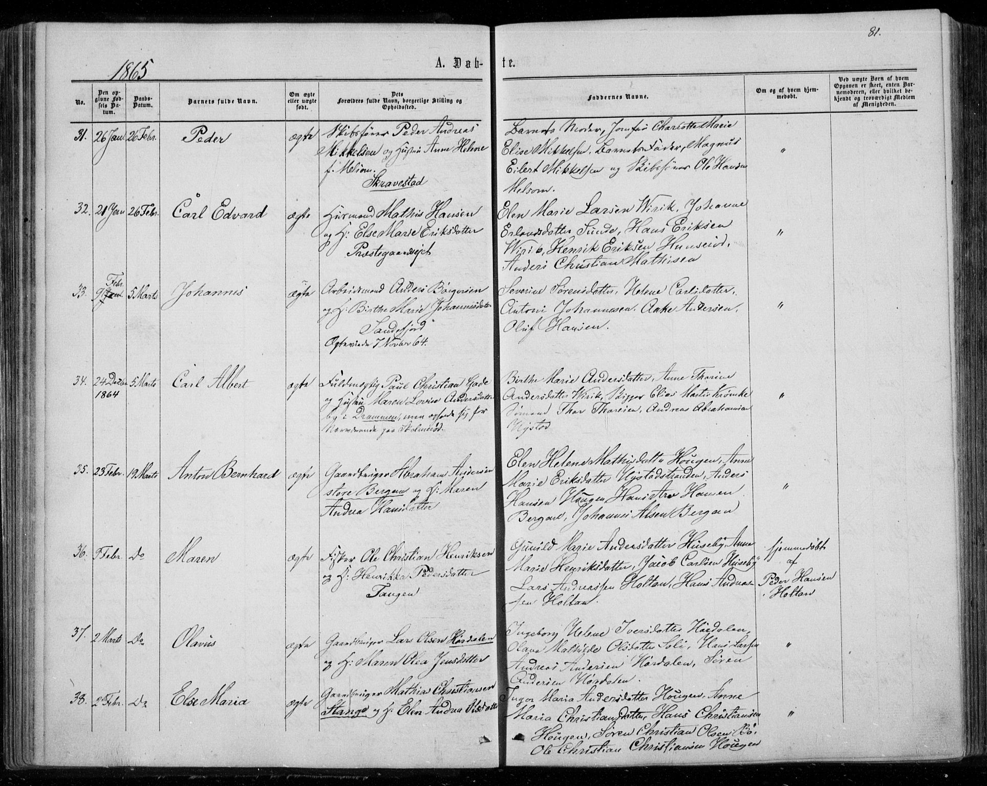 Sandar kirkebøker, SAKO/A-243/F/Fa/L0008: Parish register (official) no. 8, 1862-1871, p. 81