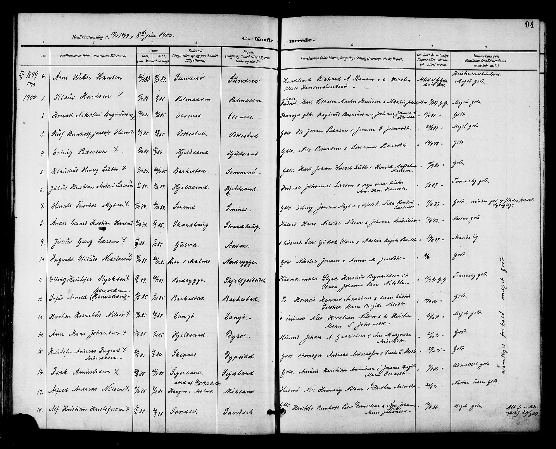 Ministerialprotokoller, klokkerbøker og fødselsregistre - Nordland, SAT/A-1459/893/L1338: Parish register (official) no. 893A10, 1894-1903, p. 94