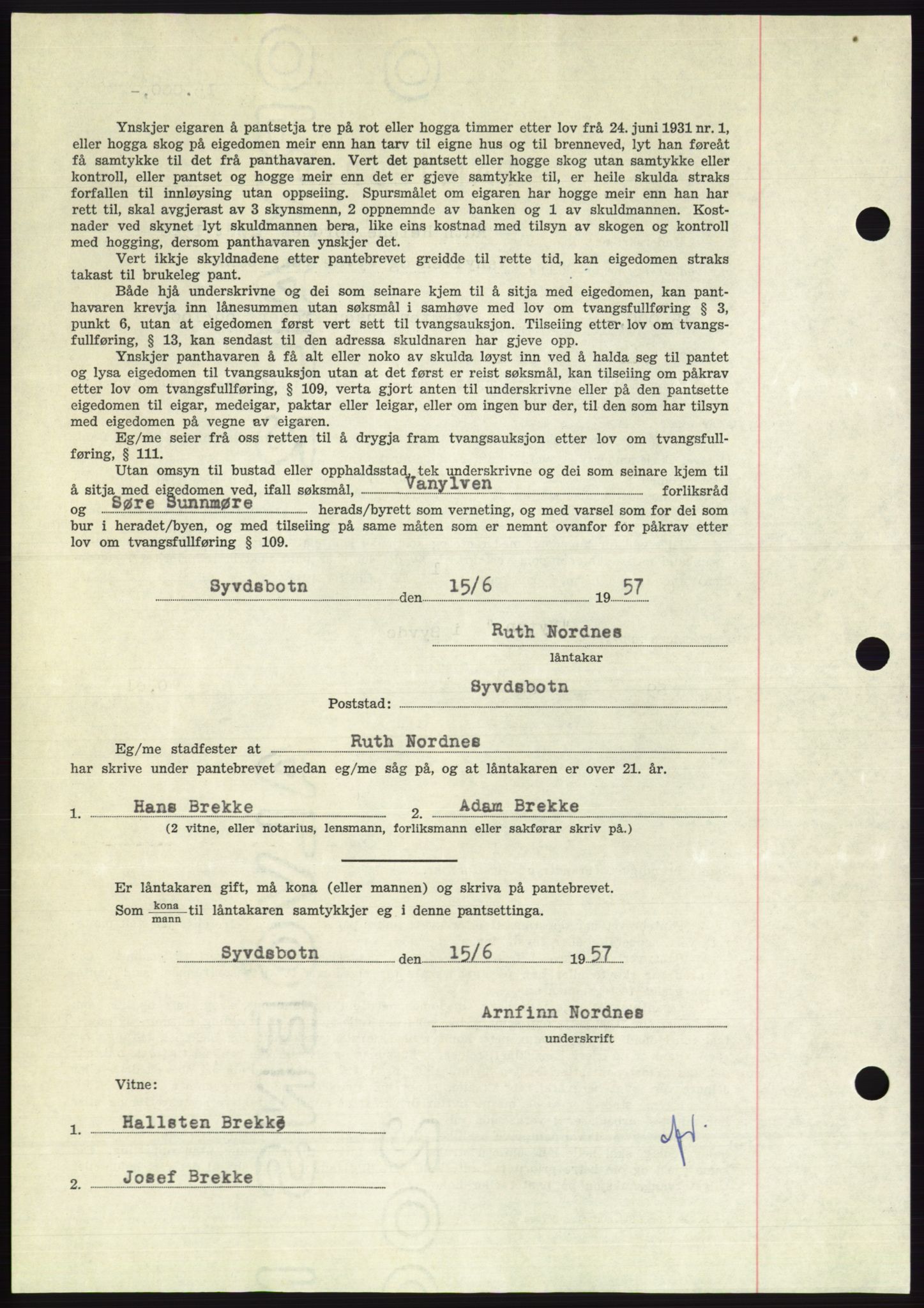 Søre Sunnmøre sorenskriveri, AV/SAT-A-4122/1/2/2C/L0130: Mortgage book no. 18B, 1957-1958, Diary no: : 1467/1957