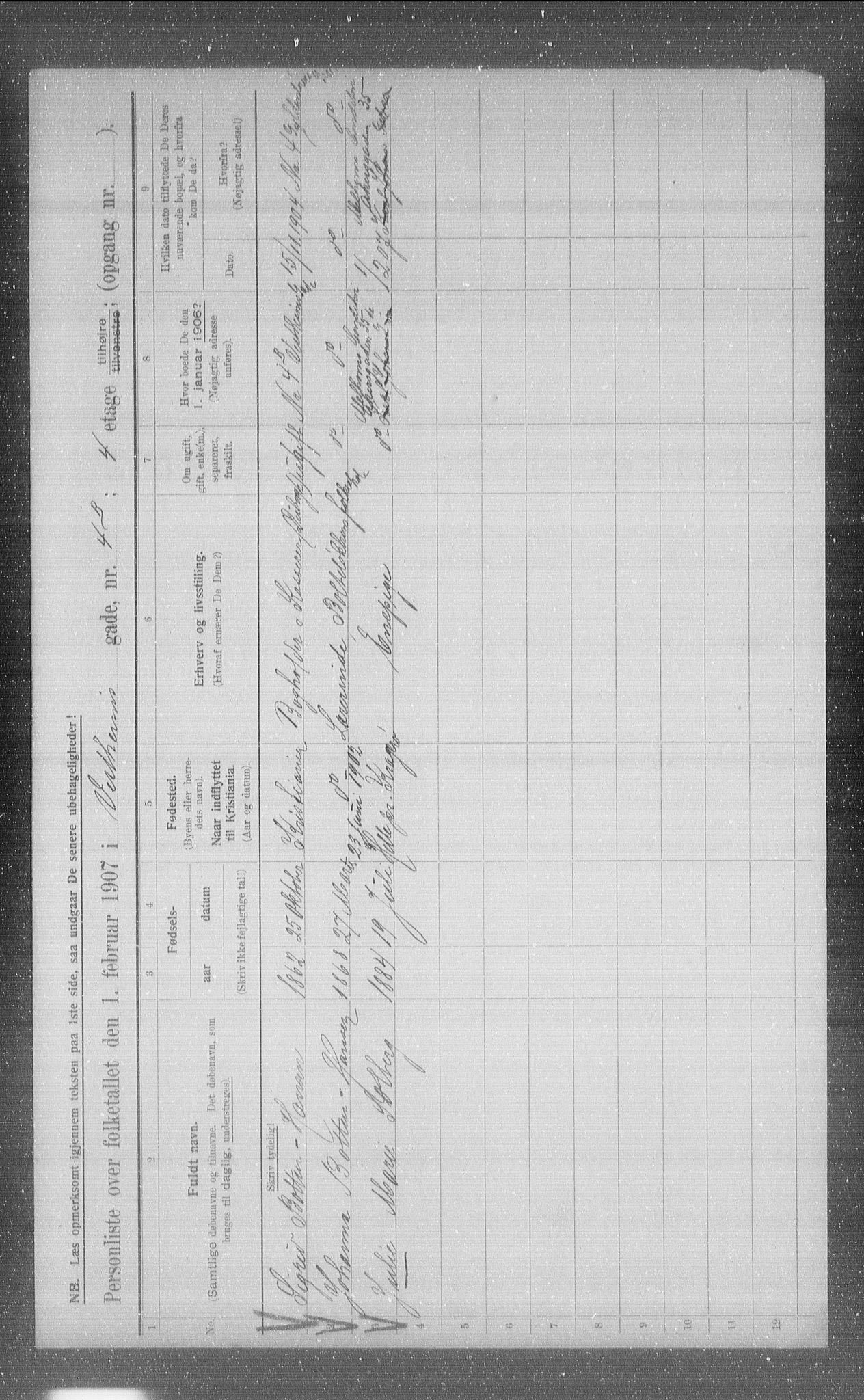 OBA, Municipal Census 1907 for Kristiania, 1907, p. 62298