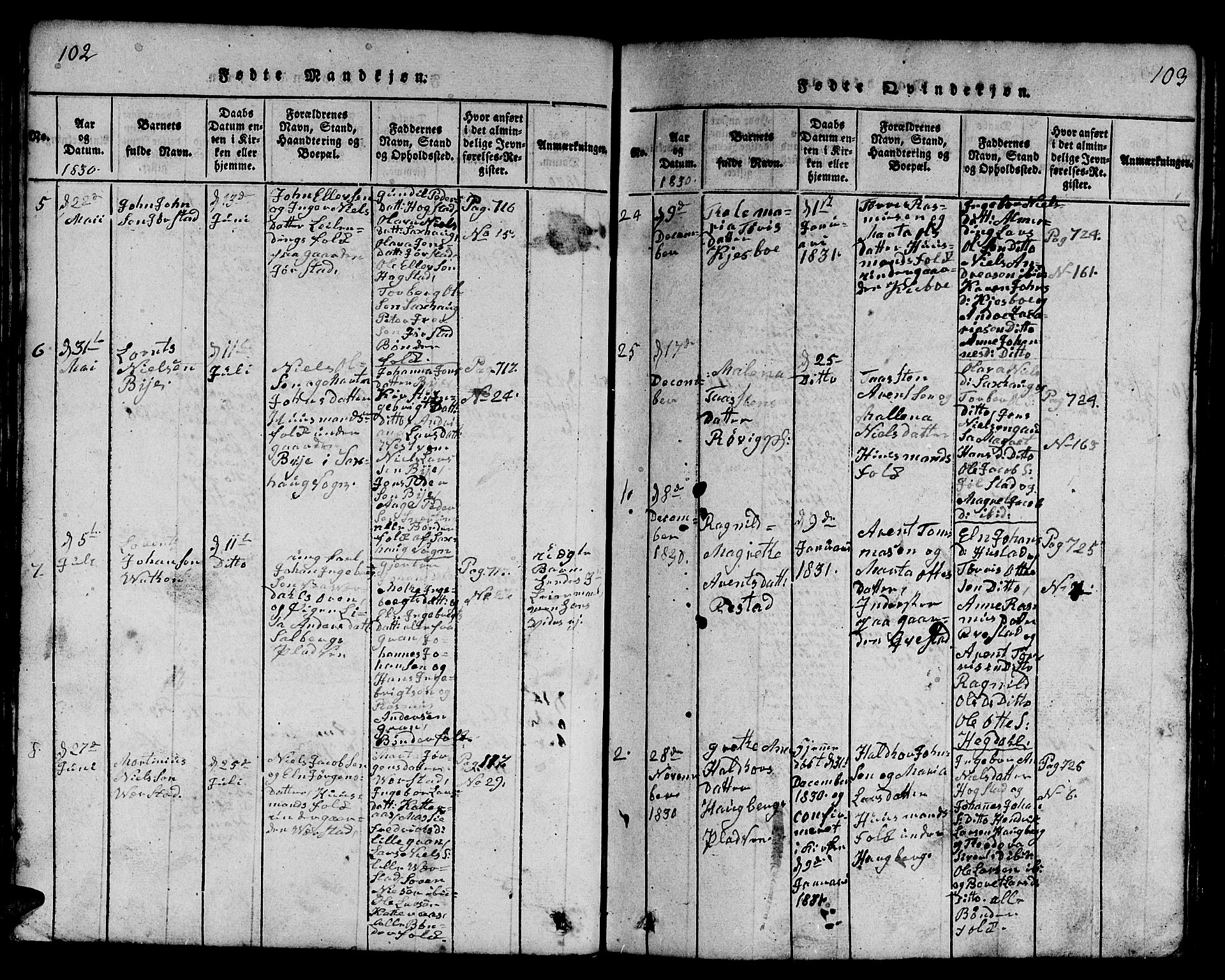 Ministerialprotokoller, klokkerbøker og fødselsregistre - Nord-Trøndelag, SAT/A-1458/730/L0298: Parish register (copy) no. 730C01, 1816-1849, p. 102-103