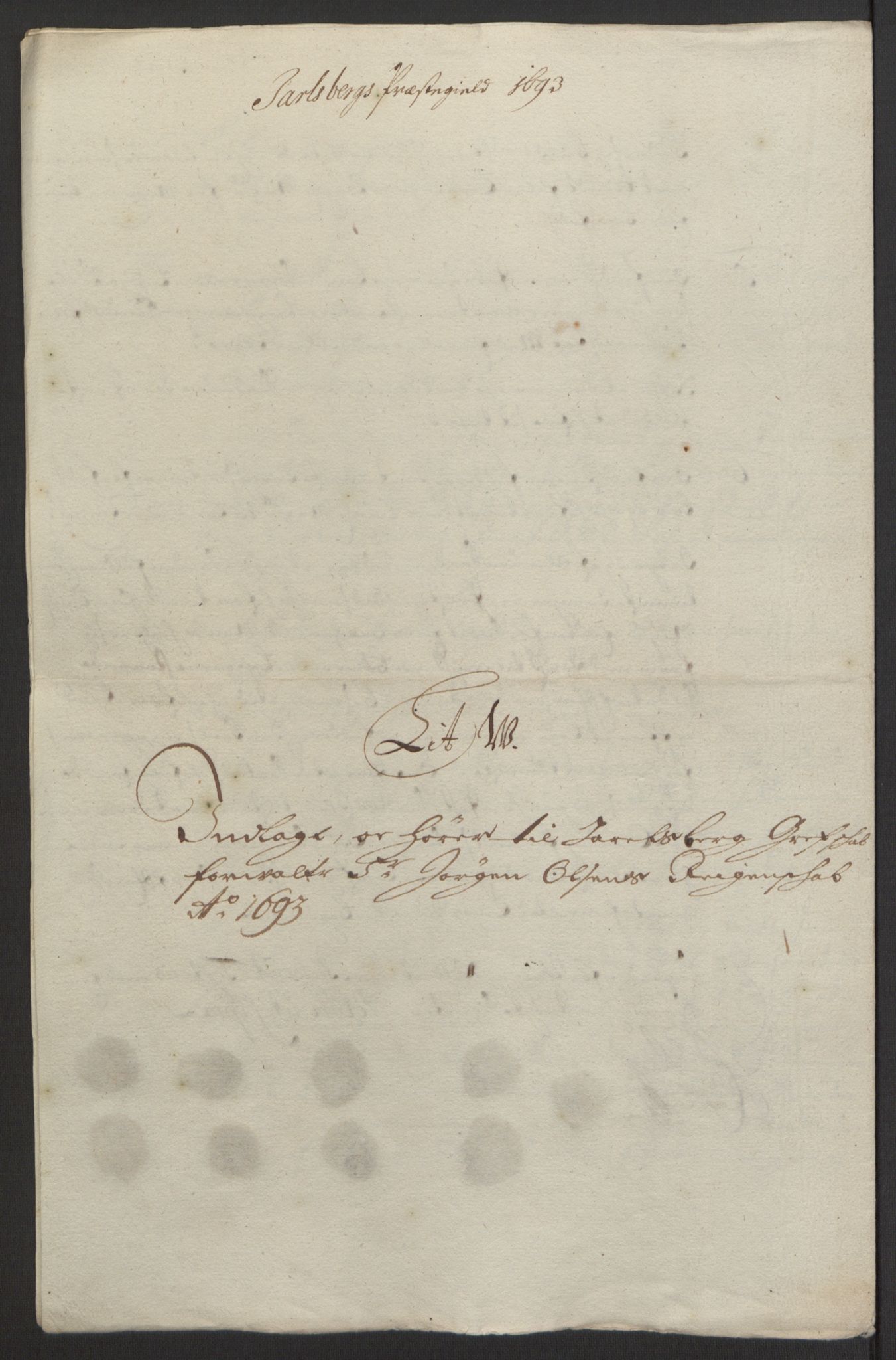 Rentekammeret inntil 1814, Reviderte regnskaper, Fogderegnskap, AV/RA-EA-4092/R32/L1866: Fogderegnskap Jarlsberg grevskap, 1693, p. 408