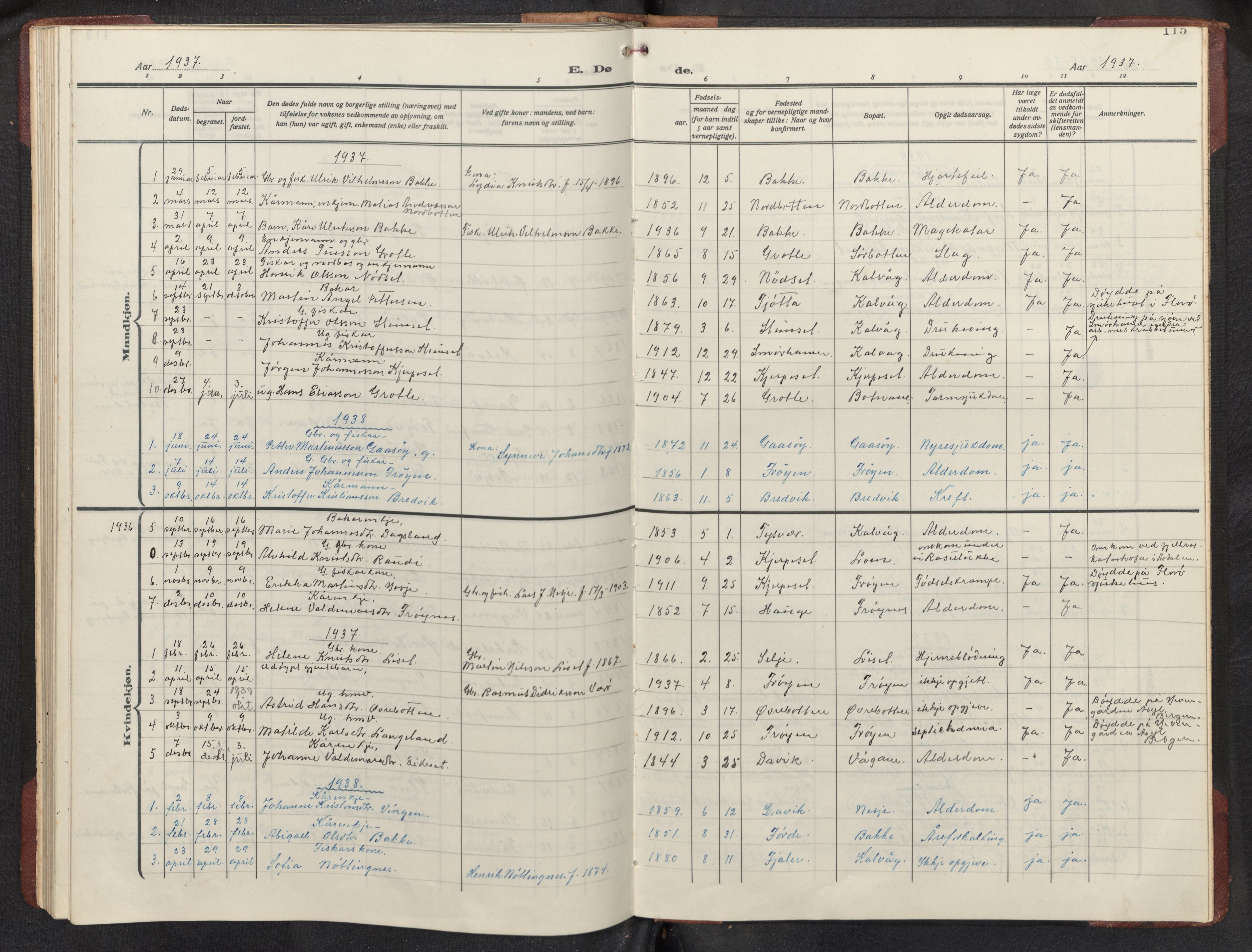 Bremanger sokneprestembete, SAB/A-82201/H/Hab/Habb/L0002: Parish register (copy) no. B 2, 1926-1945, p. 114b-115a