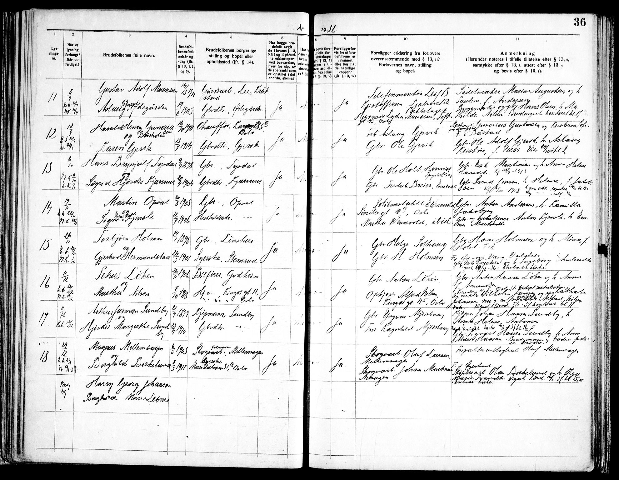 Enebakk prestekontor Kirkebøker, SAO/A-10171c/H/Ha/L0001: Banns register no. 1, 1919-1958, p. 36