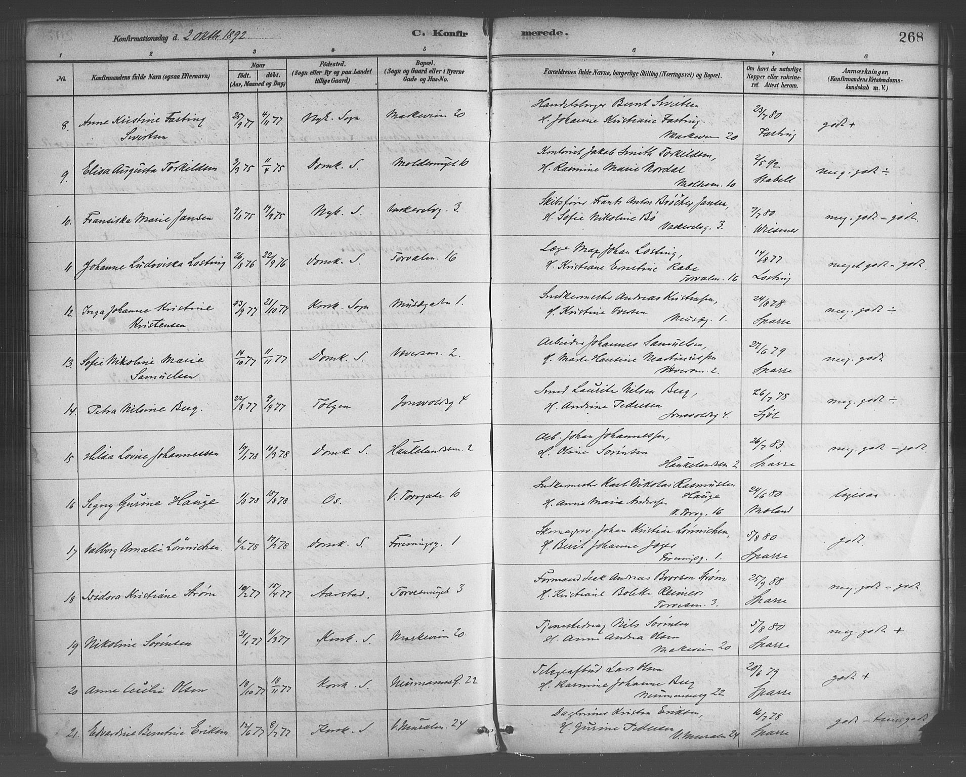 Domkirken sokneprestembete, SAB/A-74801/H/Haa/L0030: Parish register (official) no. C 5, 1880-1898, p. 268