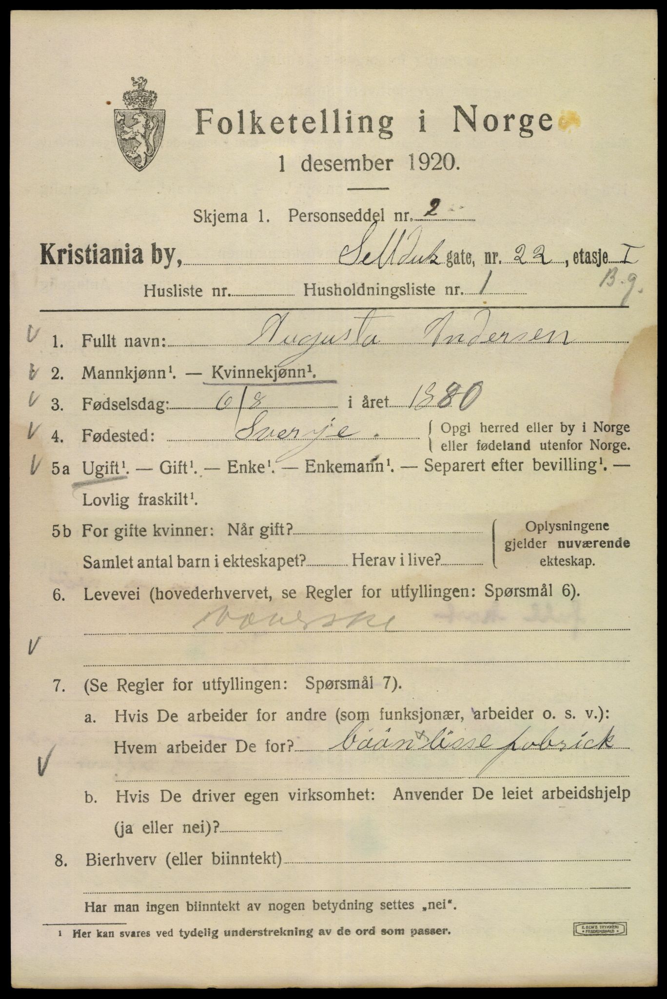 SAO, 1920 census for Kristiania, 1920, p. 508133