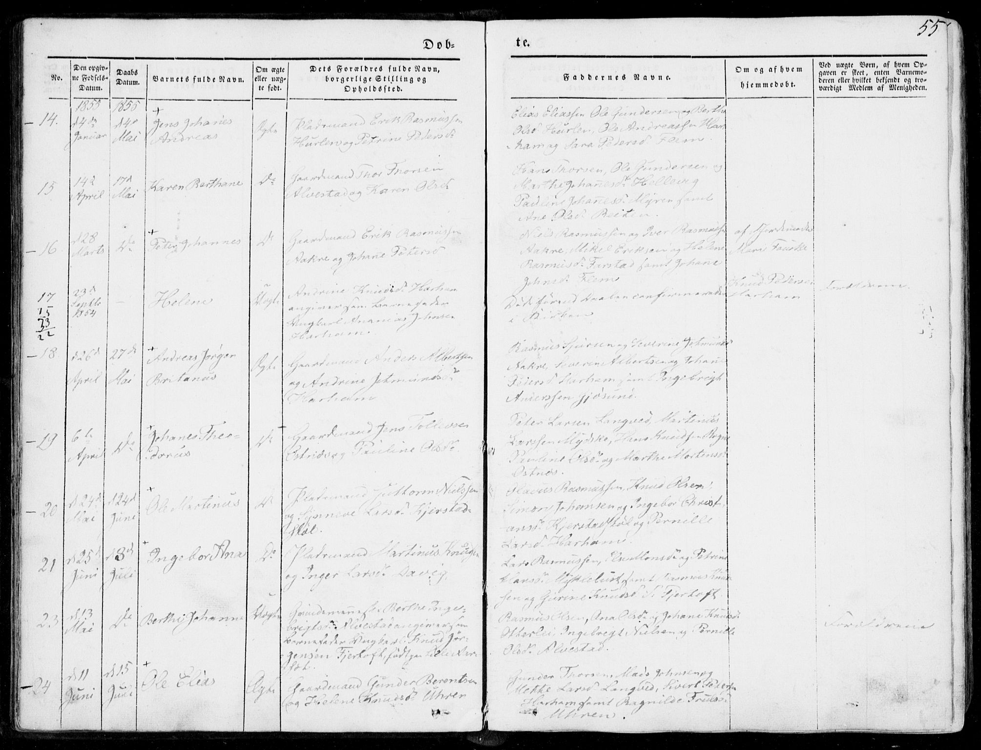 Ministerialprotokoller, klokkerbøker og fødselsregistre - Møre og Romsdal, SAT/A-1454/536/L0497: Parish register (official) no. 536A06, 1845-1865, p. 55