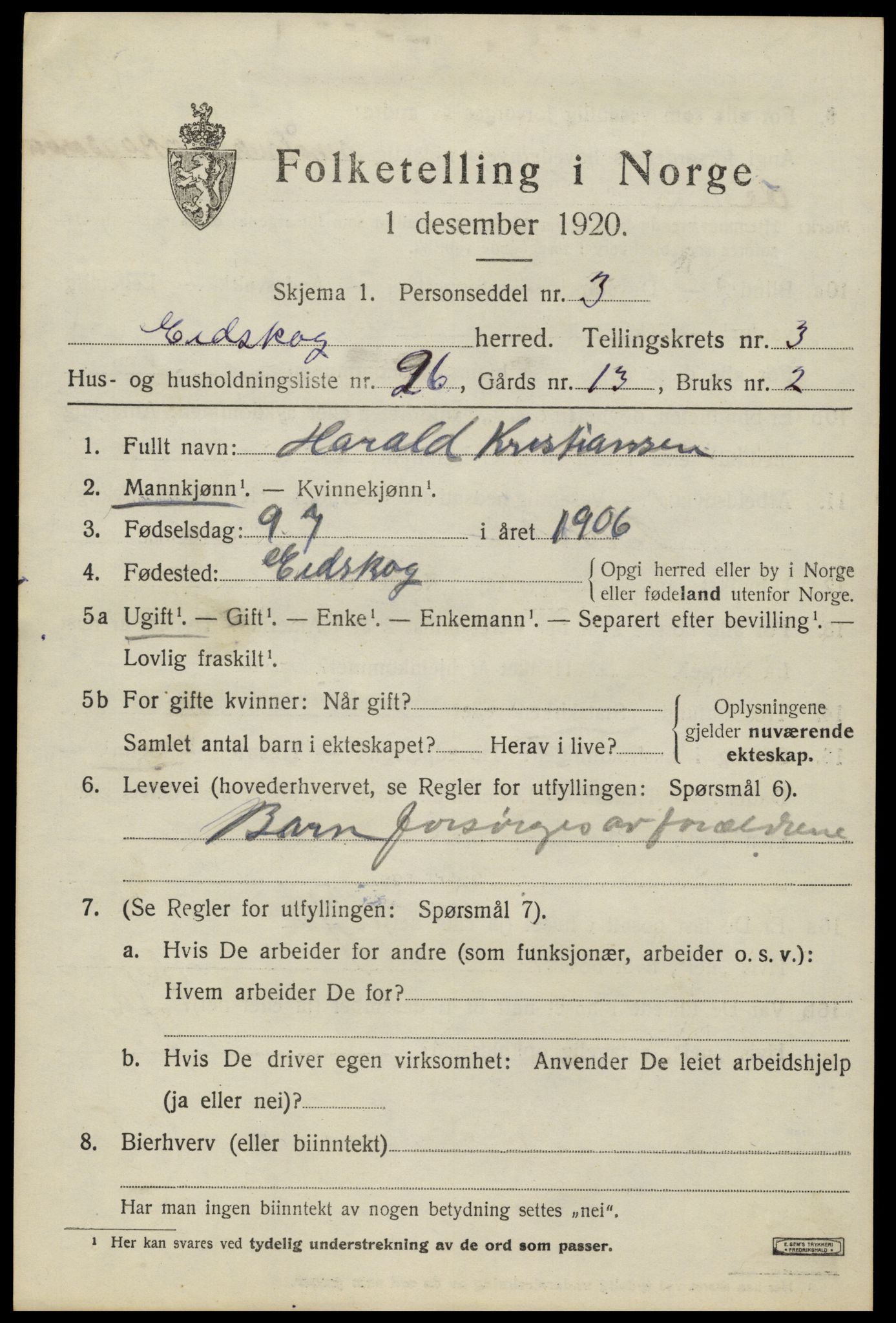 SAH, 1920 census for Eidskog, 1920, p. 4339