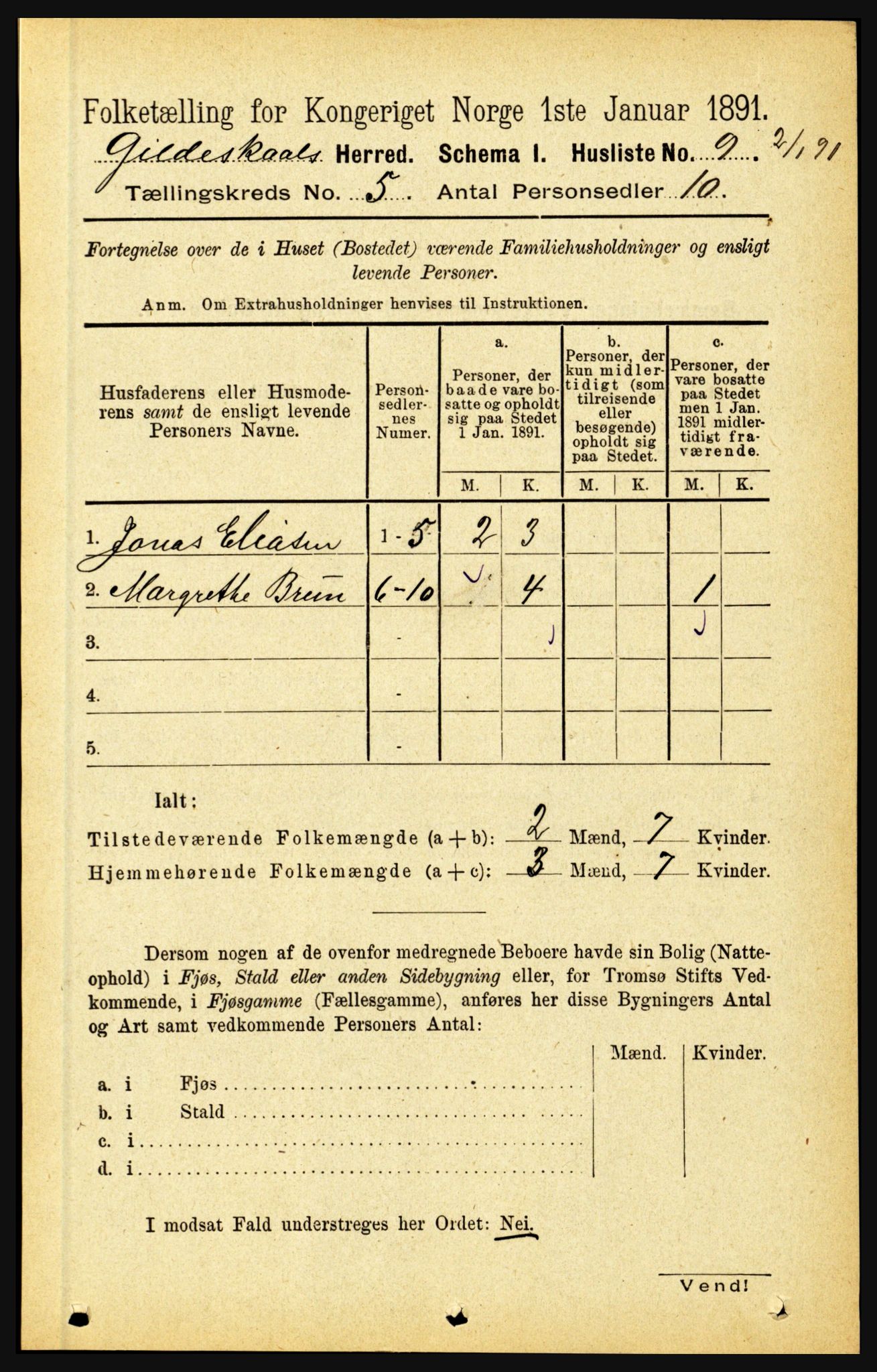 RA, 1891 census for 1838 Gildeskål, 1891, p. 1520