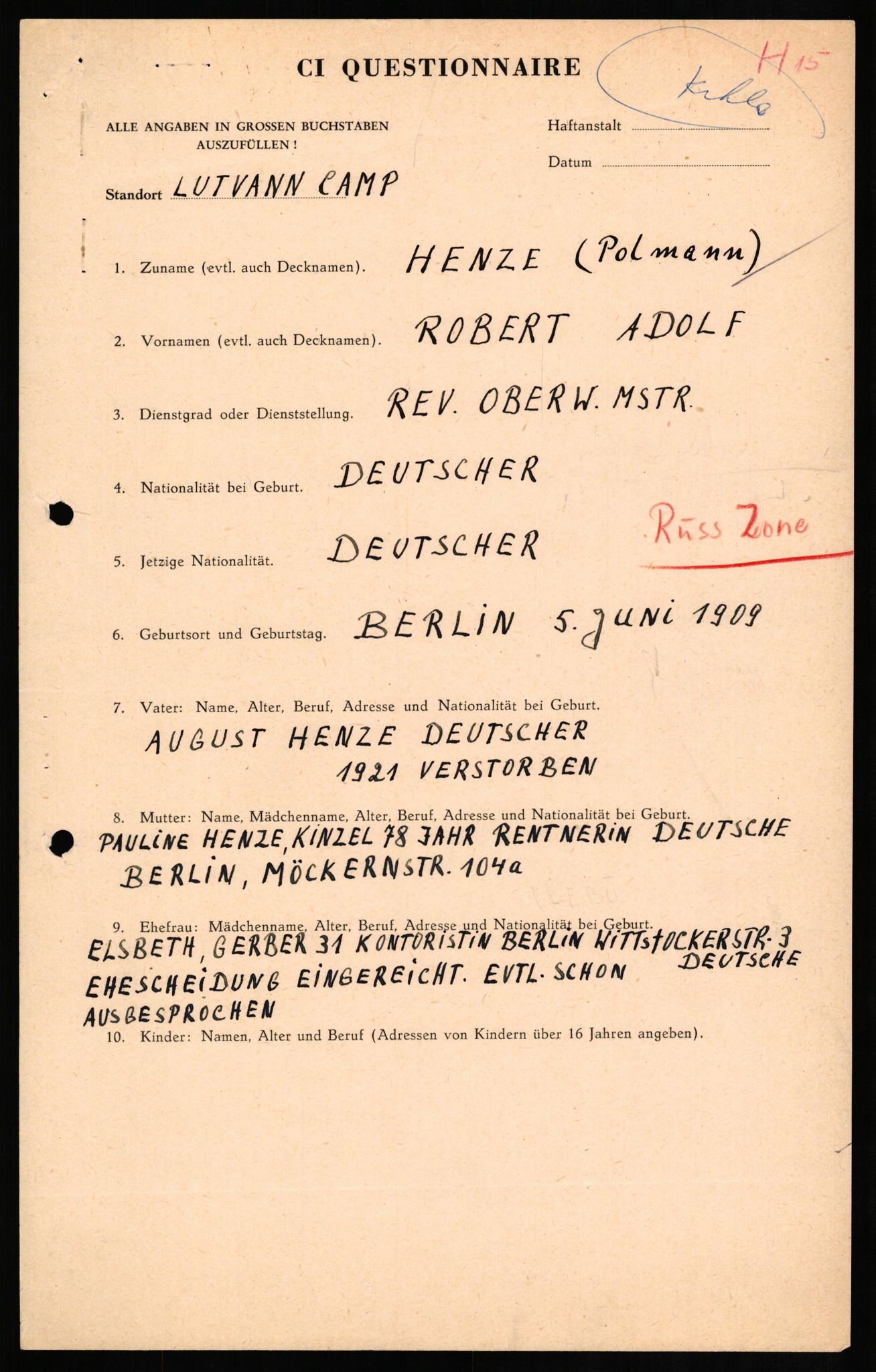 Forsvaret, Forsvarets overkommando II, RA/RAFA-3915/D/Db/L0012: CI Questionaires. Tyske okkupasjonsstyrker i Norge. Tyskere., 1945-1946, p. 544