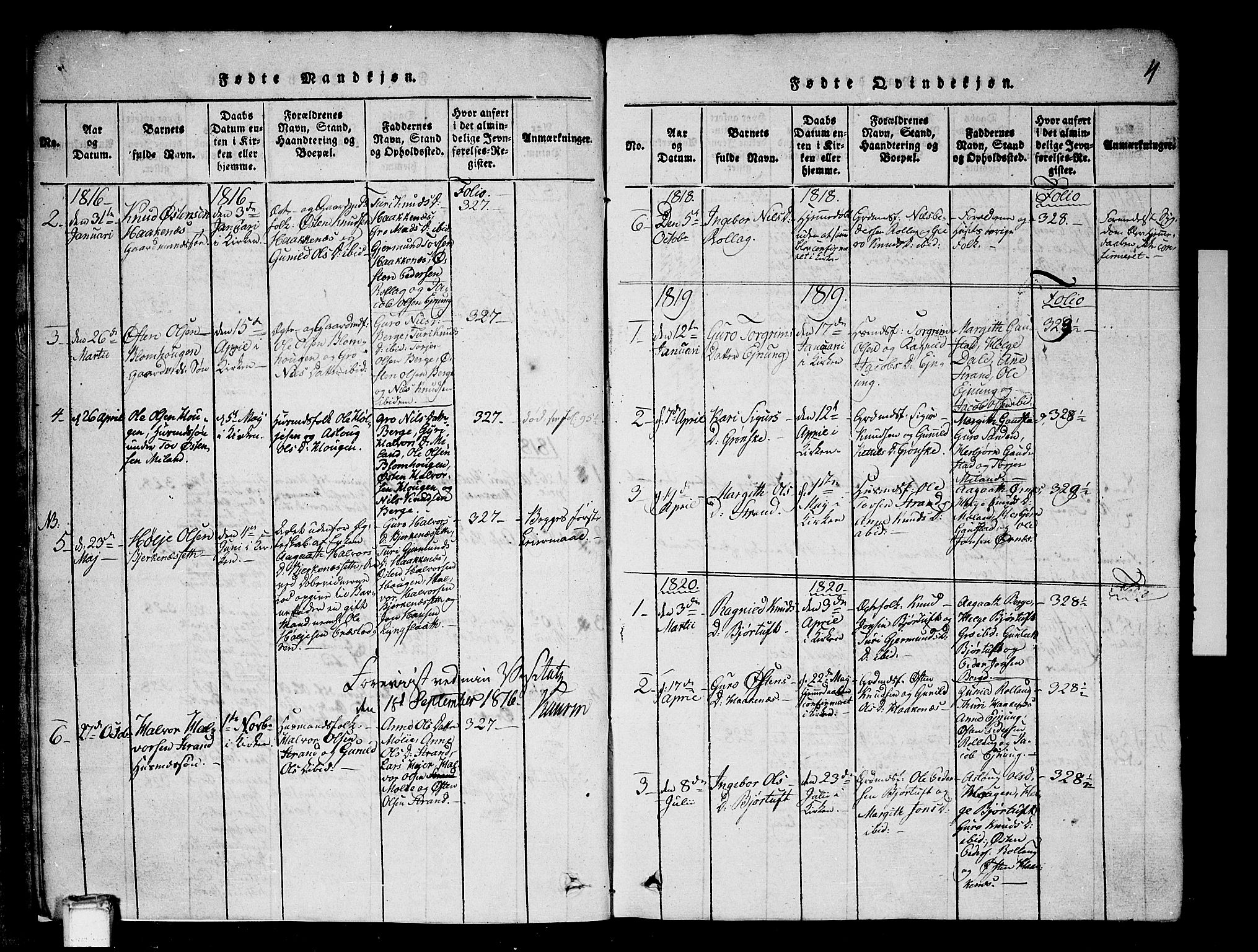 Tinn kirkebøker, AV/SAKO-A-308/G/Gb/L0001: Parish register (copy) no. II 1 /1, 1815-1850, p. 4