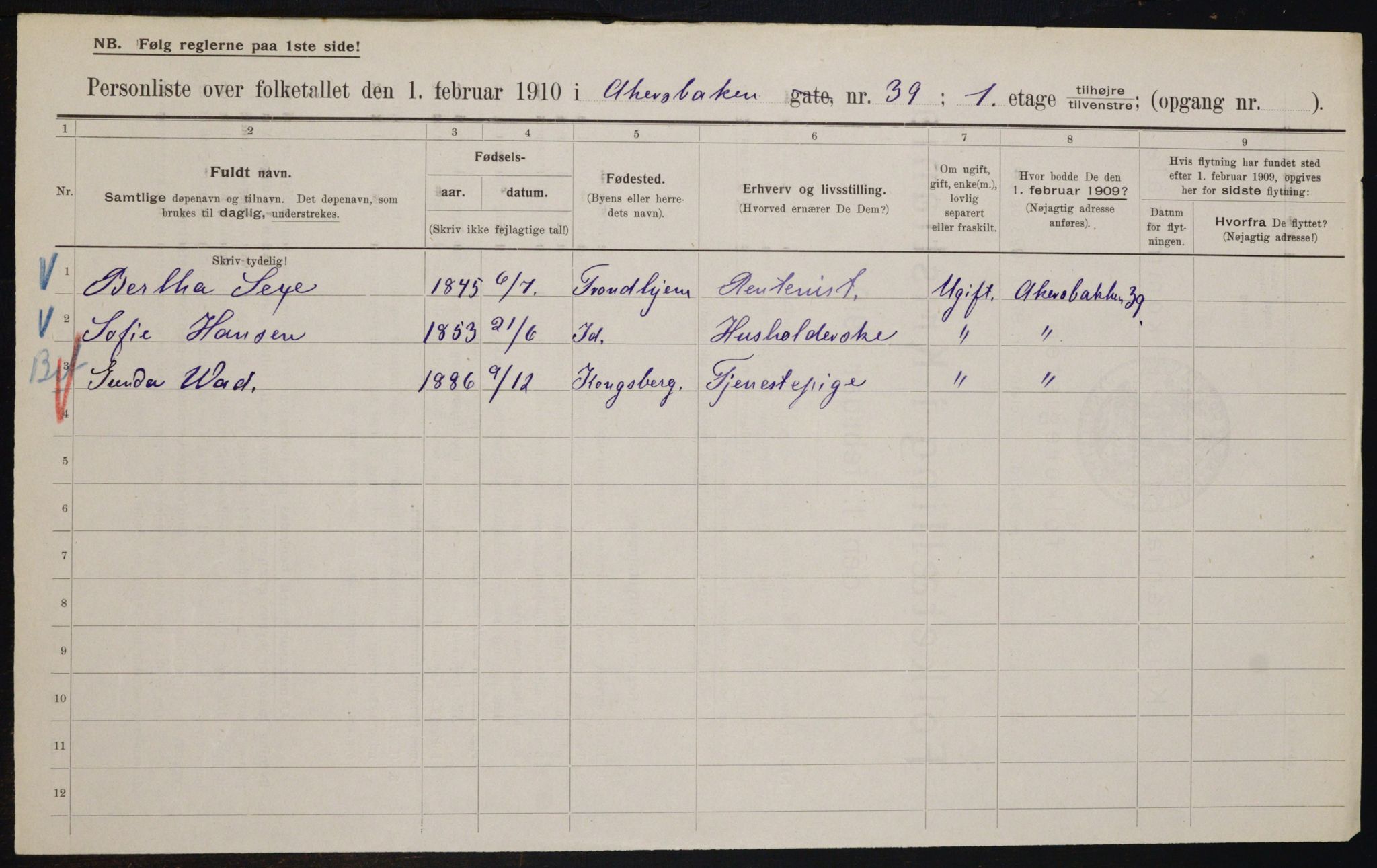 OBA, Municipal Census 1910 for Kristiania, 1910, p. 292