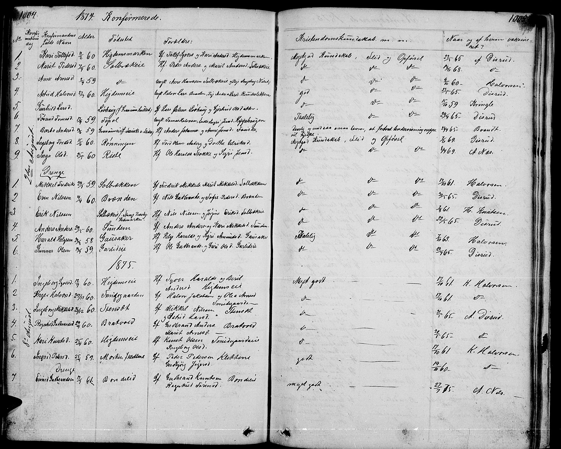 Nord-Aurdal prestekontor, SAH/PREST-132/H/Ha/Hab/L0001: Parish register (copy) no. 1, 1834-1887, p. 1004-1005